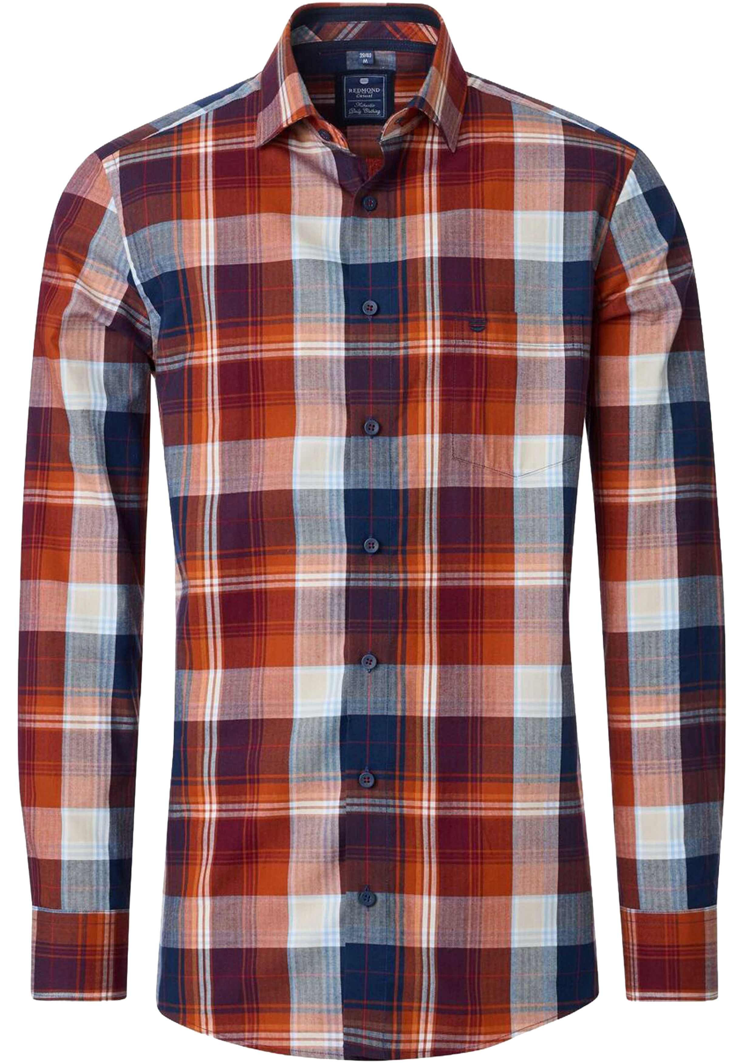 Redmond comfort fit overhemd, twill, rood met wit en blauw geruit
