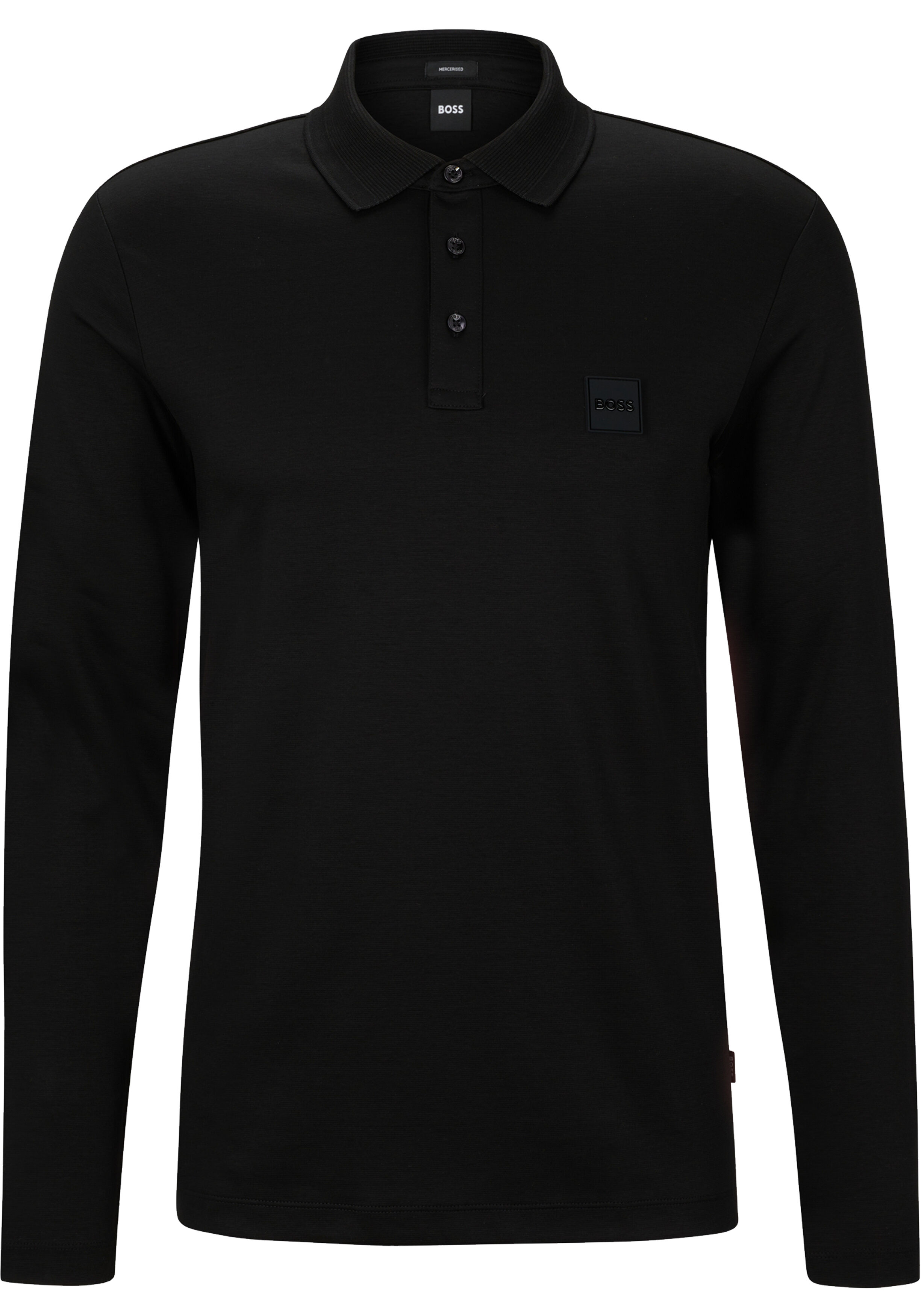 BOSS Pado regular fit polo lange mouw, jersey, zwart