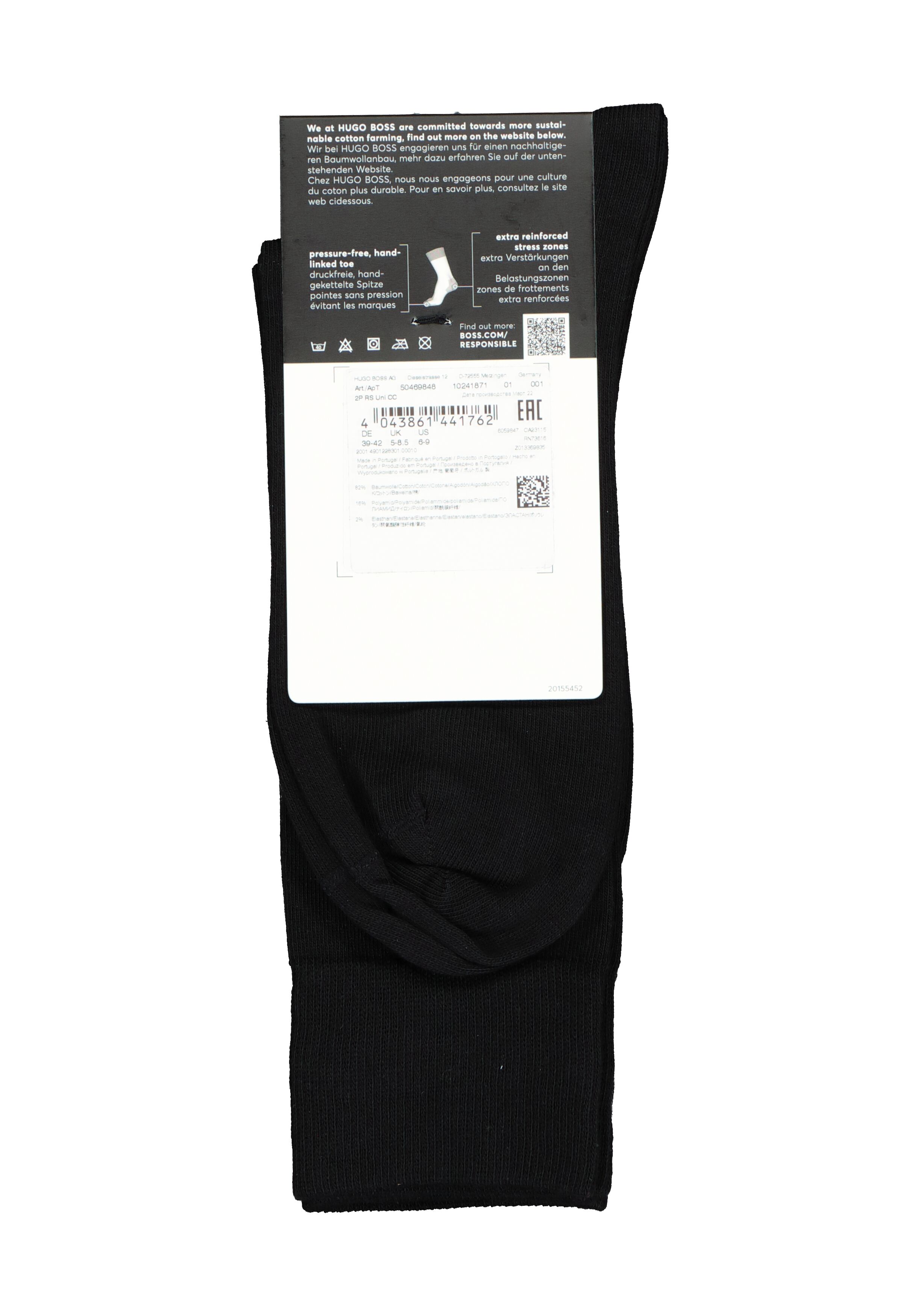 BOSS Cotton Uni (2-pack), herensokken katoen, zwart