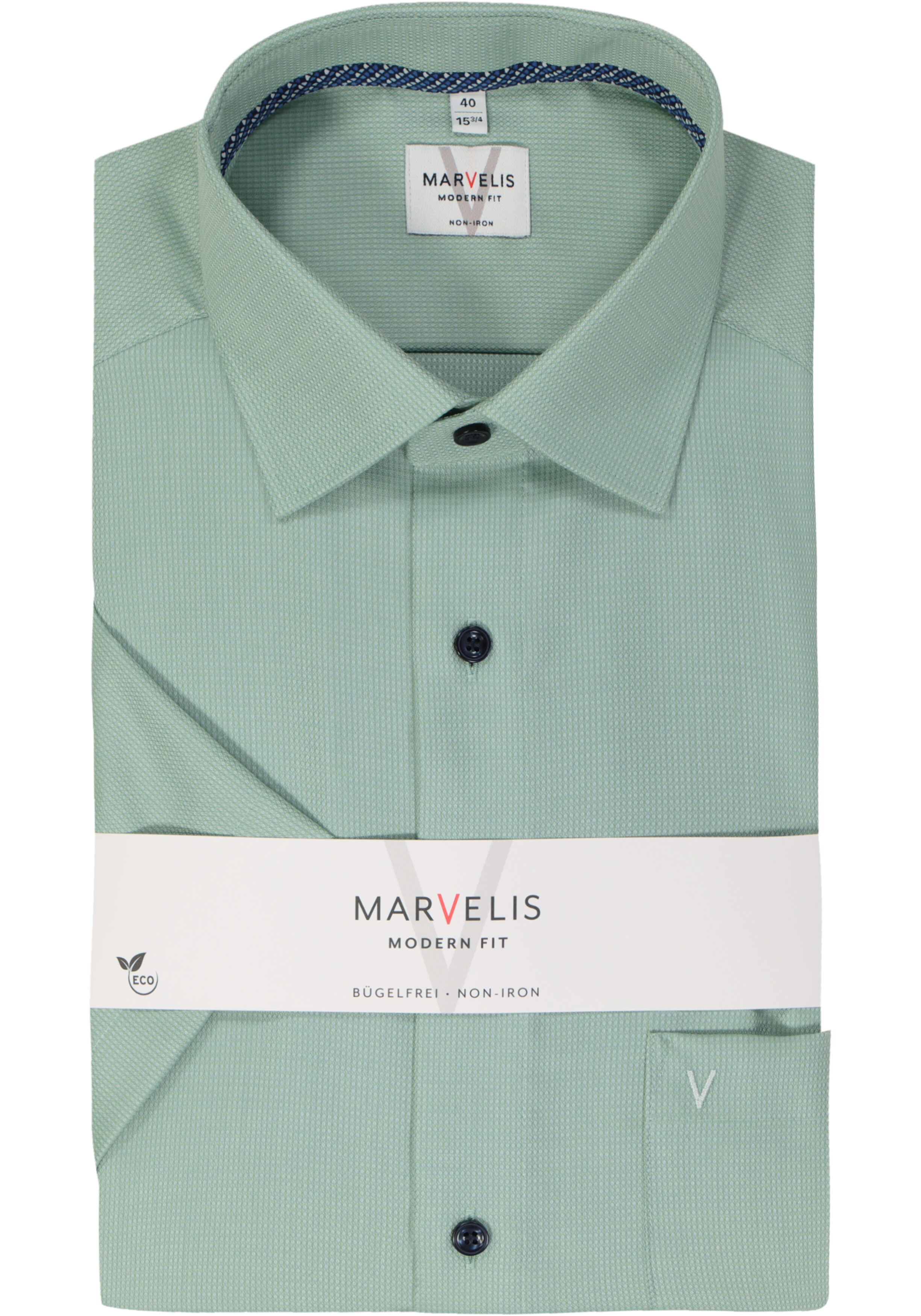 MARVELIS modern fit overhemd, korte mouw, structuur, groen