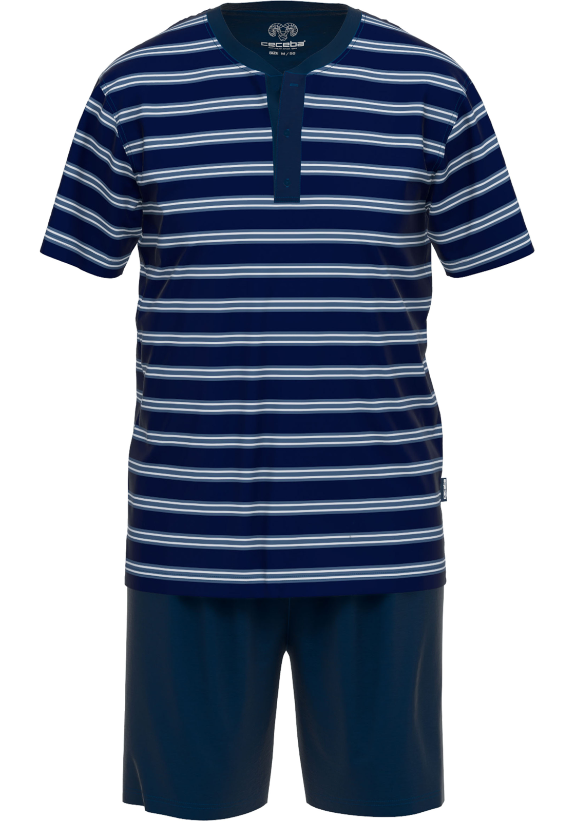 Ceceba heren shortama O-hals met knoopjes, donkerblauw gestreept Ceceba heren shortama O-hals met knoopjes, donkerblauw gestreept