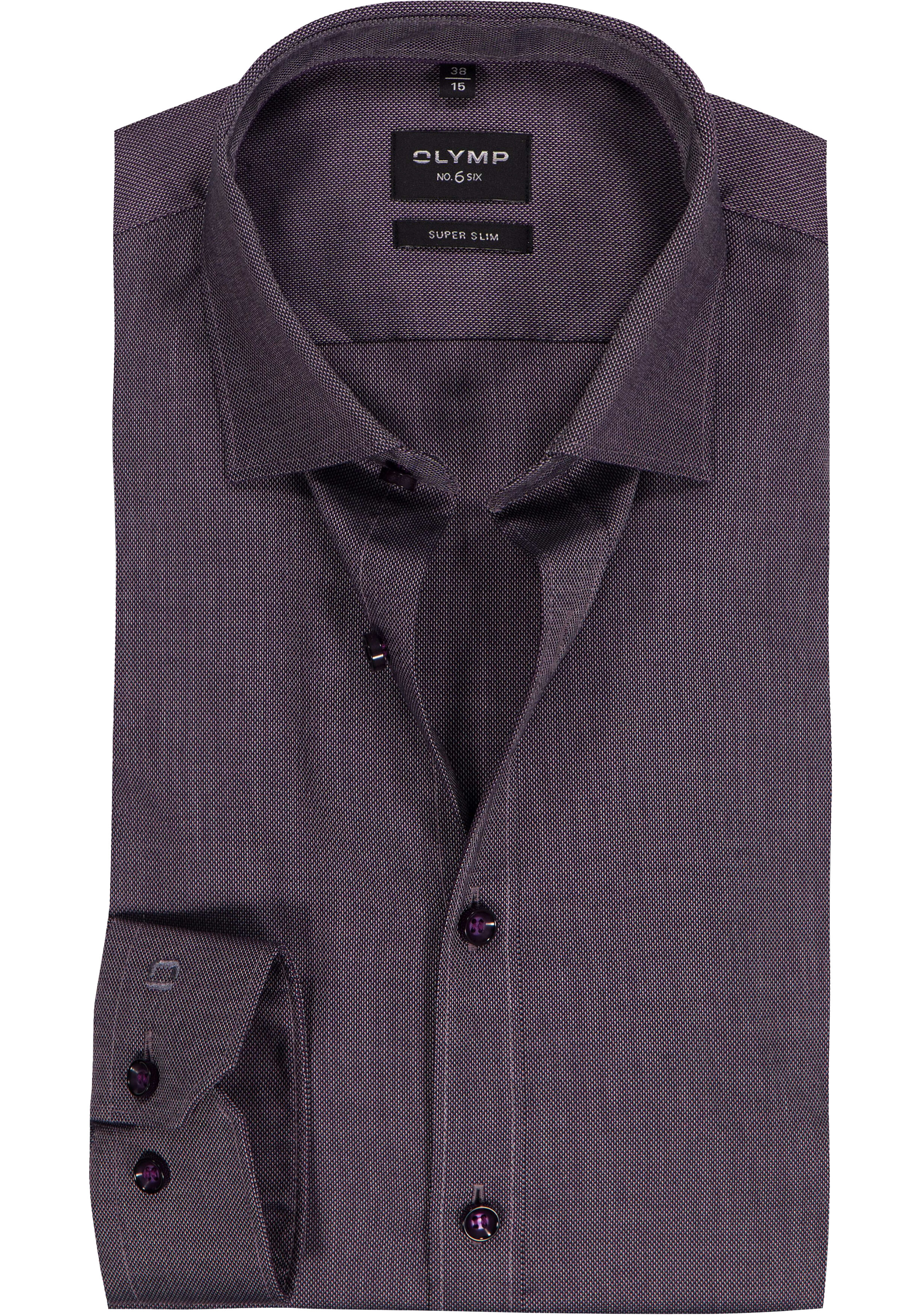 OLYMP No. 6 Six super slim fit overhemd, mouwlengte 7, structuur, paars