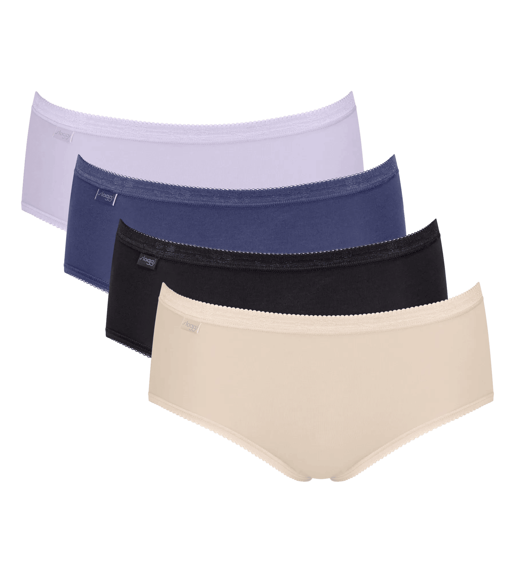 Sloggi Women Basic+ Midi (4-pack), dames slip, lila, paars, zwart en offwhite