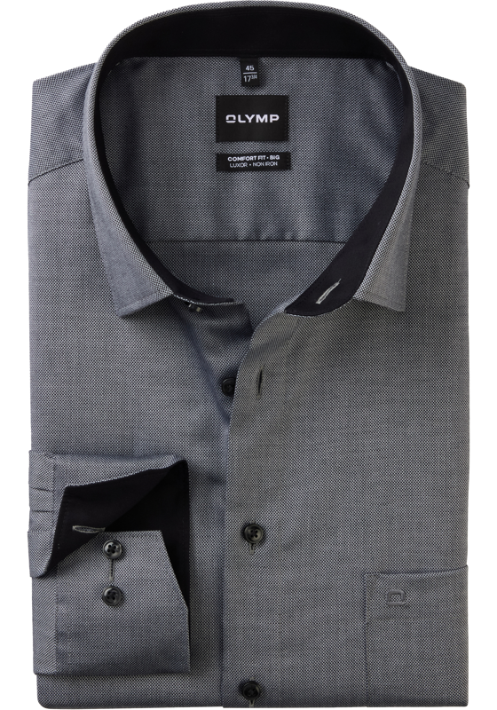 OLYMP Luxor comfort fit Big overhemd, natte, zwart OLYMP Luxor comfort fit Big overhemd, natte, zwart