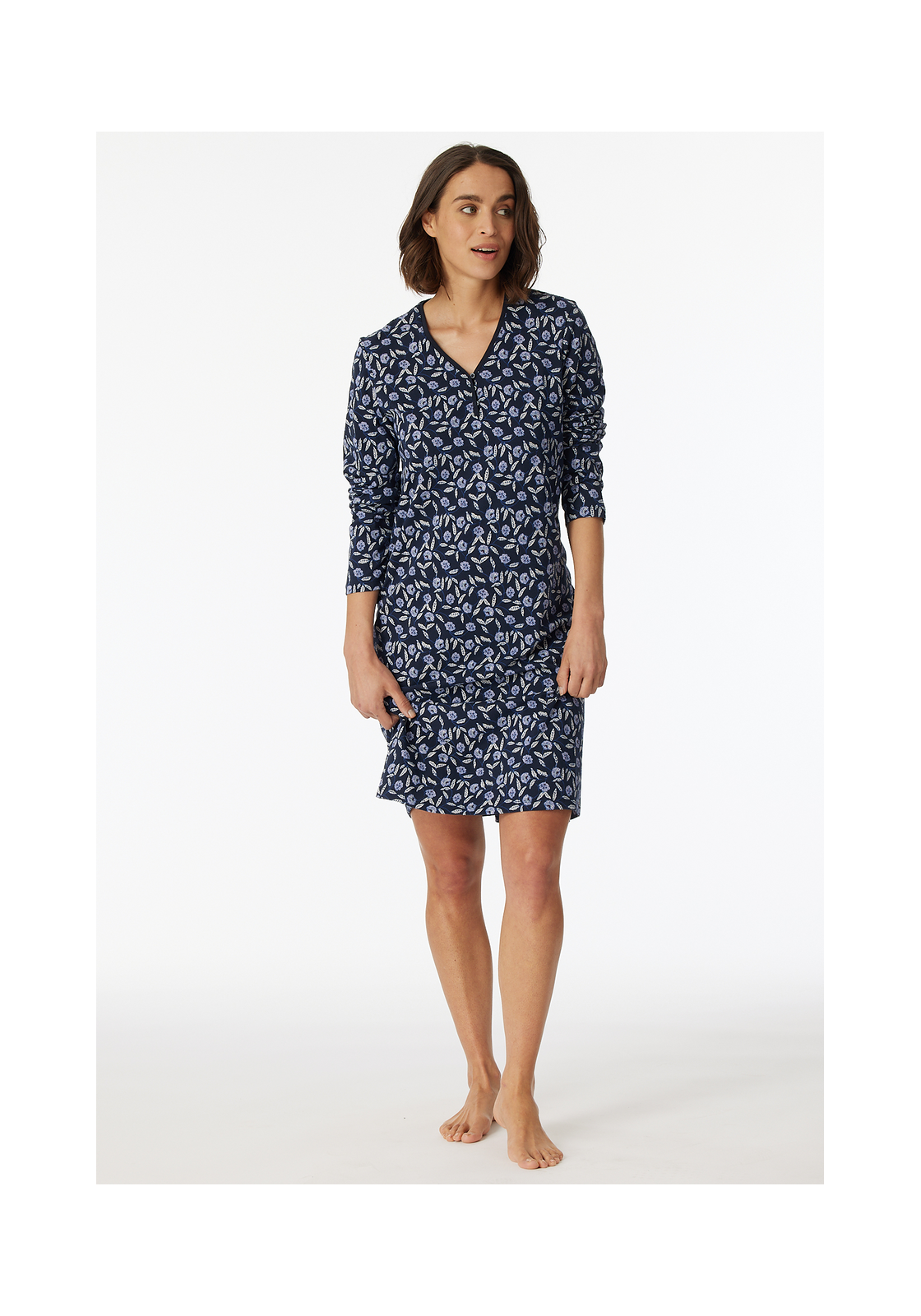 image_8_180120-804_5_1280x1280 SCHIESSER Comfort Nightwear nachthemd, dames nachthemd lange mouwen biologisch katoen knoopsluiting bloemenprint nachtblauw
