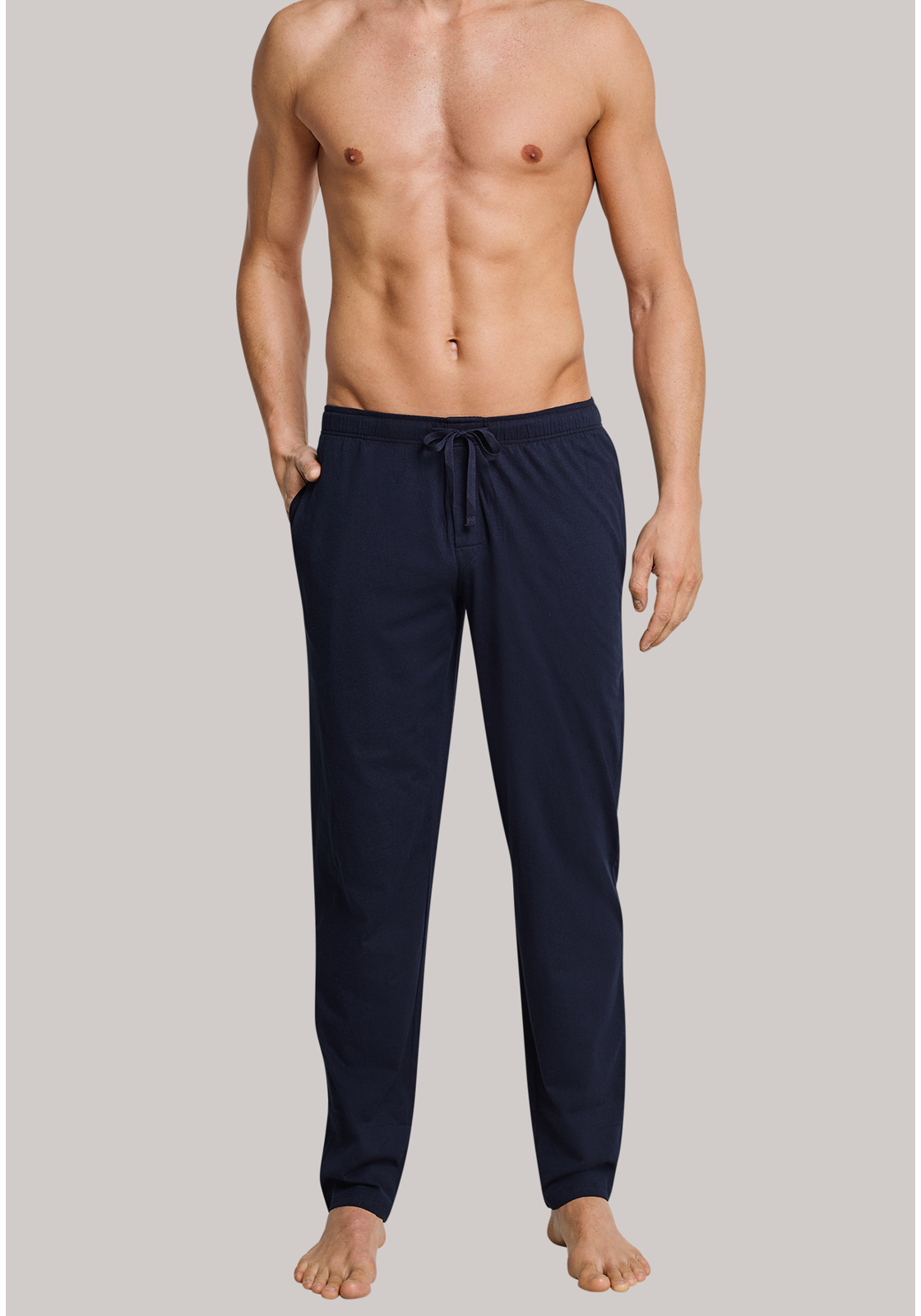 loungebroek-heren-163840-803 SCHIESSER Mix+Relax lounge broek, lange pijpen zonder boord, dun, blauw