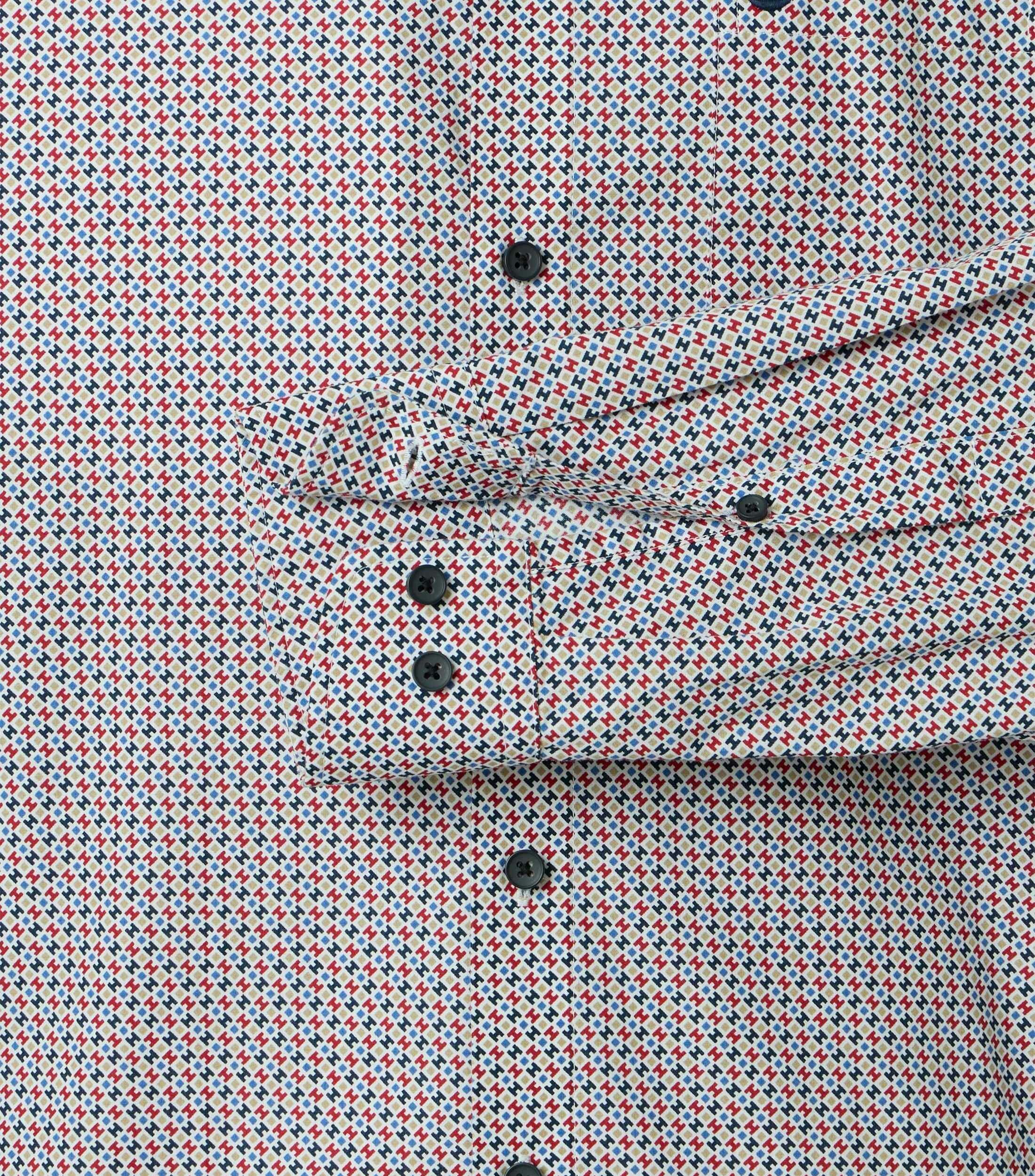 Redmond comfort fit overhemd, popeline, wit, donkerblauw, rood, beige dessin