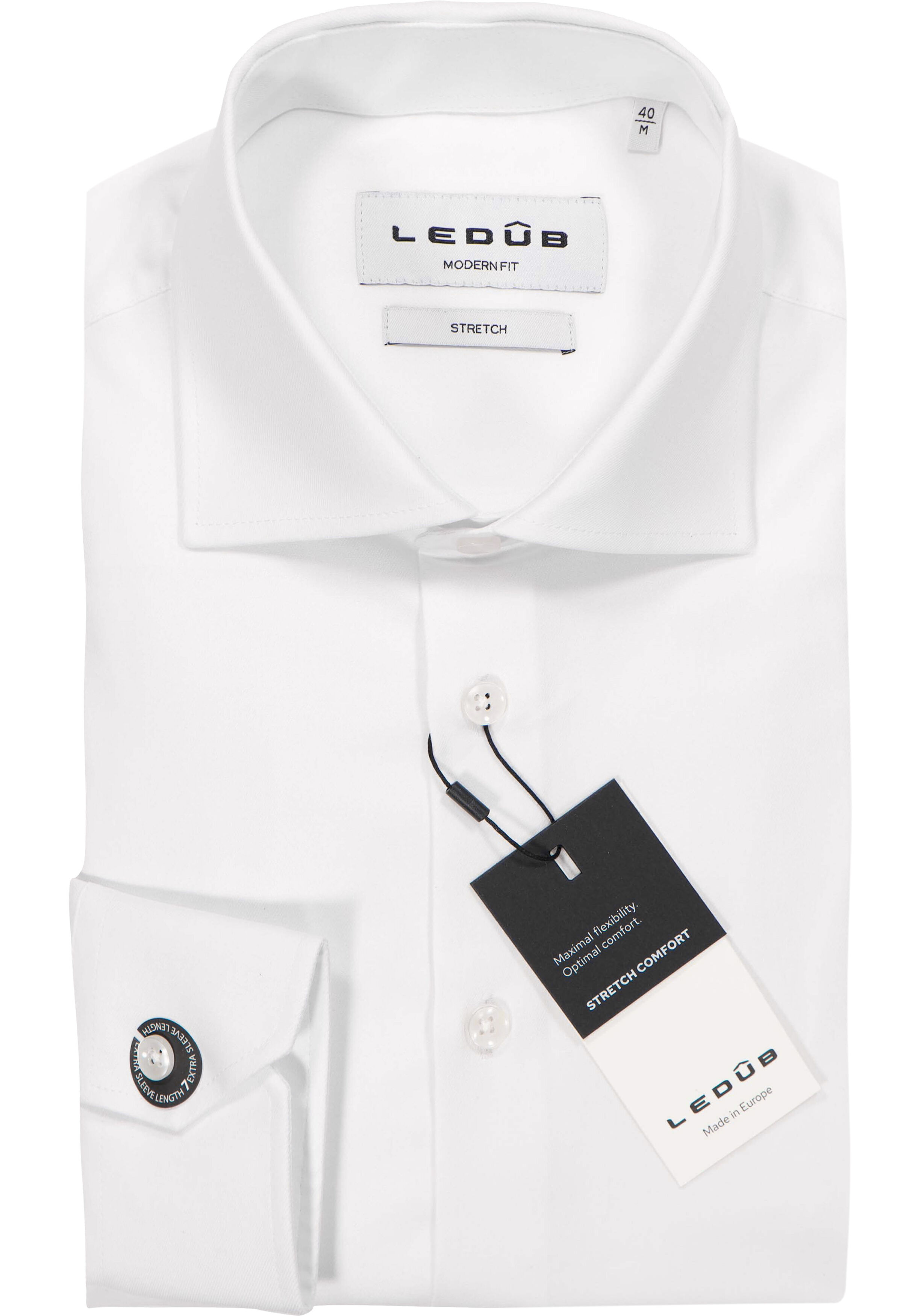 Ledub modern fit overhemd, mouwlengte 72 cm, popeline, wit