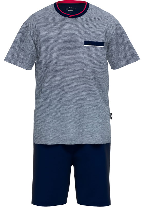 Gotzburg heren shortama O-hals, middenblauw melange Gotzburg heren shortama O-hals, middenblauw melange