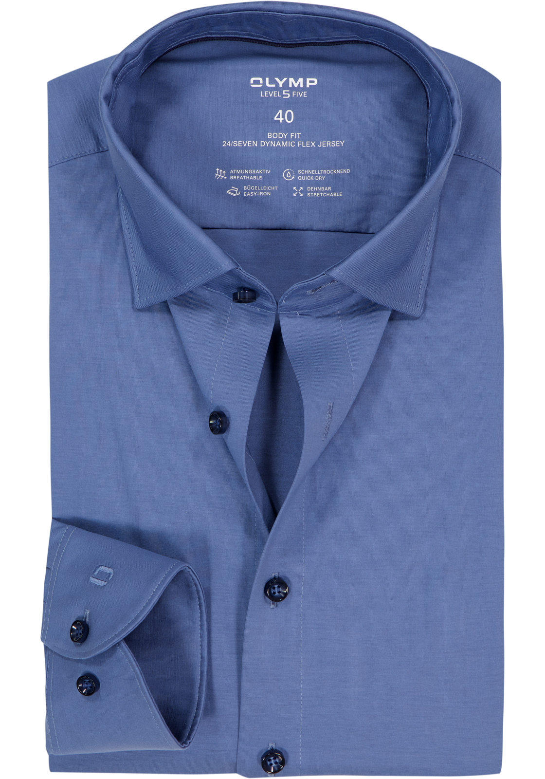 OLYMP 24/7 Level 5 body fit overhemd, mouwlengte 7, tricot, blauw OLYMP 24/7 Level 5 body fit overhemd, mouwlengte 7, tricot, blauw