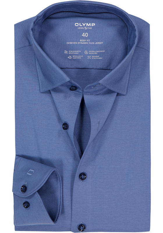 OLYMP 24/7 Level 5 body fit overhemd, mouwlengte 7, tricot, blauw OLYMP 24/7 Level 5 body fit overhemd, mouwlengte 7, tricot, blauw