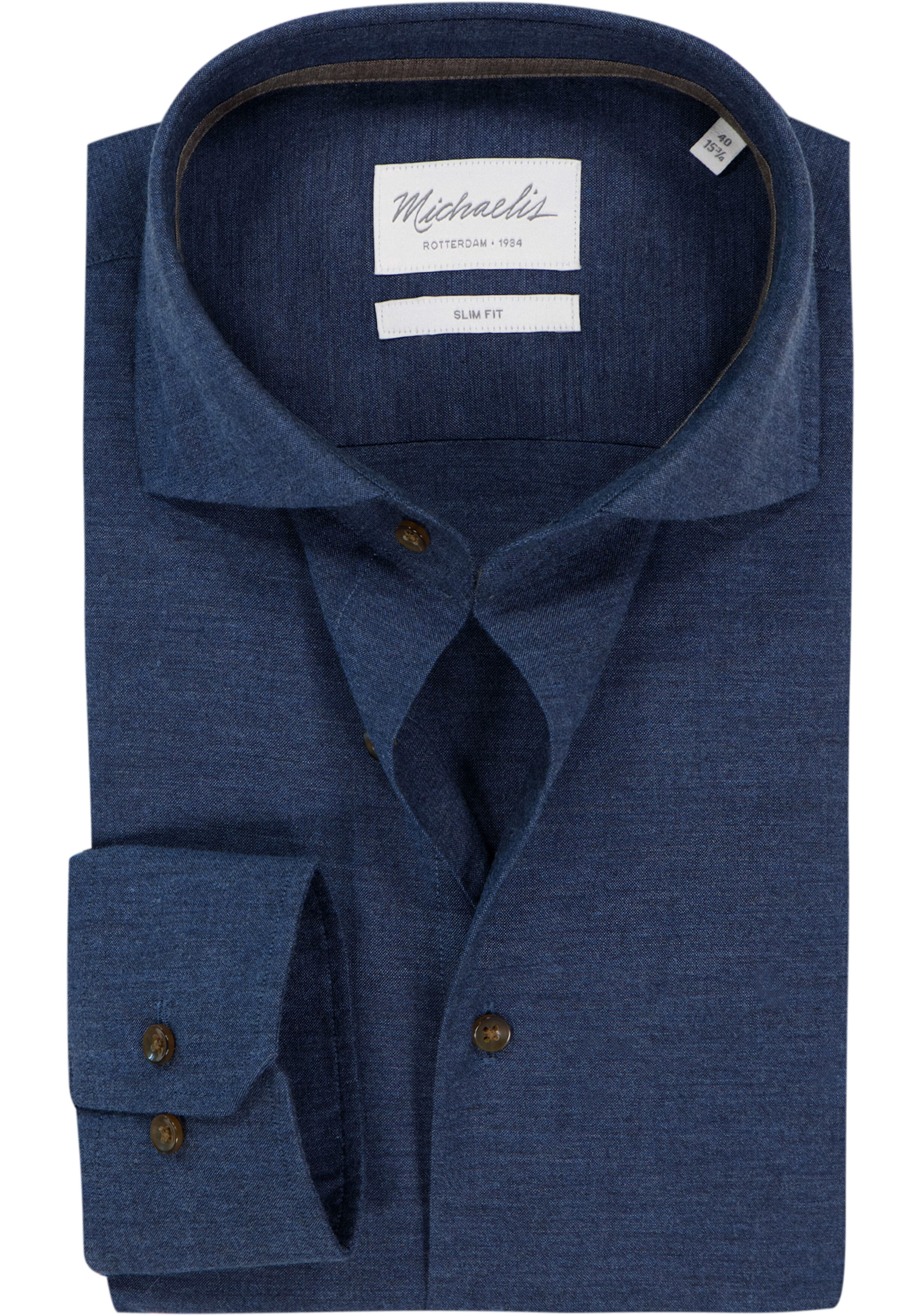 Michaelis slim fit heren overhemd, flanel, donkerblauw
