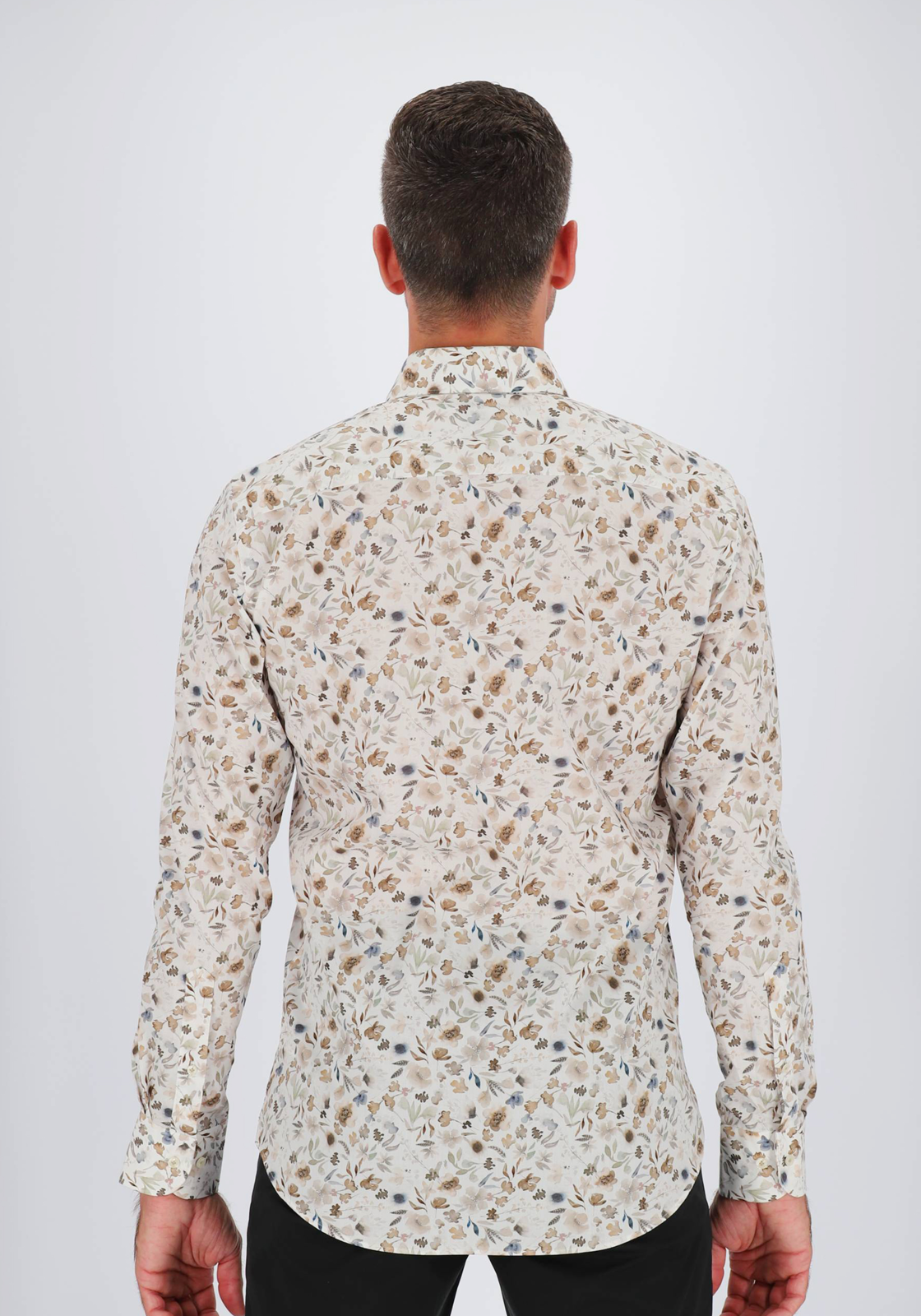 Profuomo slim fit heren overhemd, popeline, wit met gekleurd dessin Profuomo slim fit heren overhemd, popeline, wit met gekleurd dessin