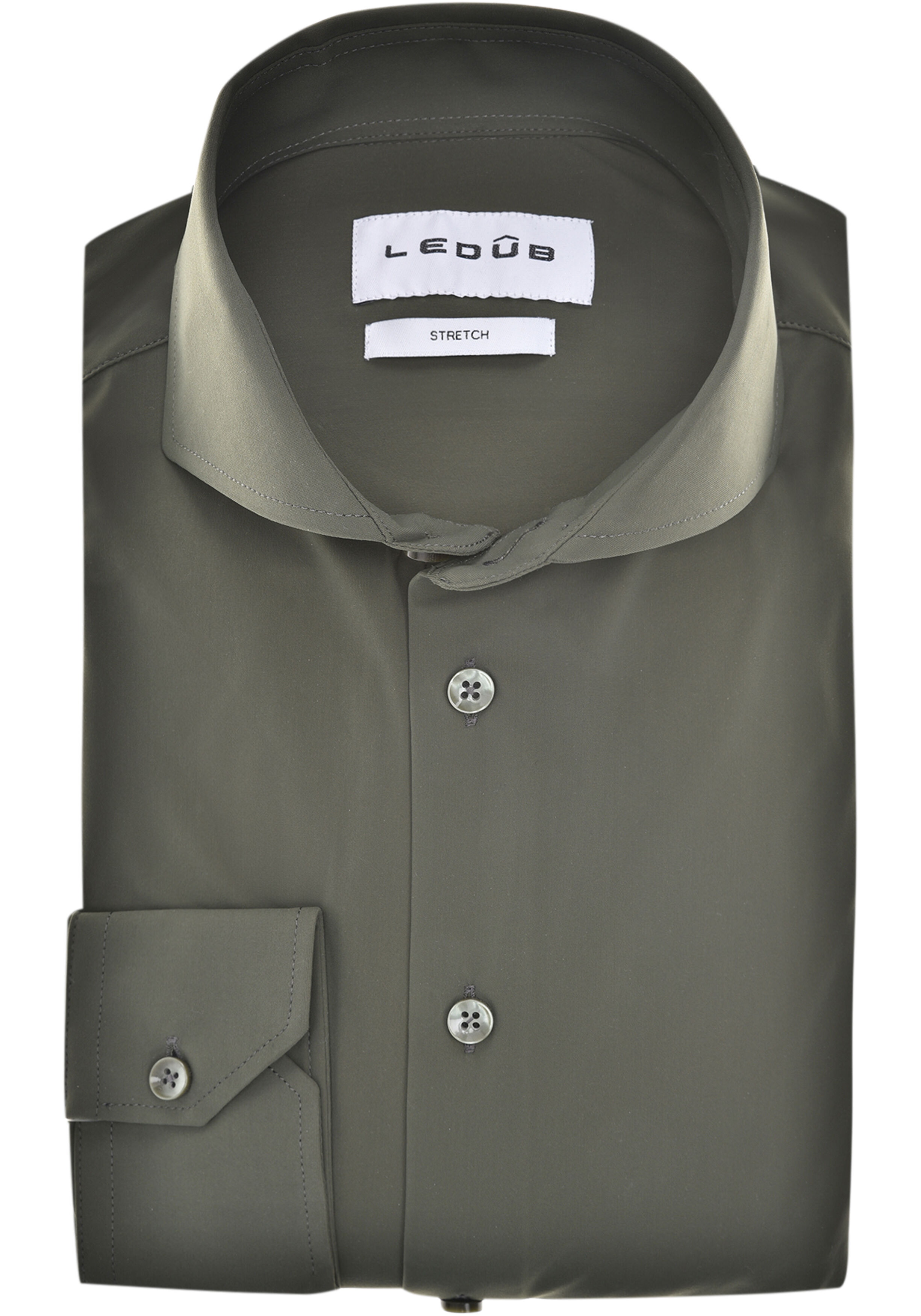 Ledub slim fit overhemd, popeline, donkergroen