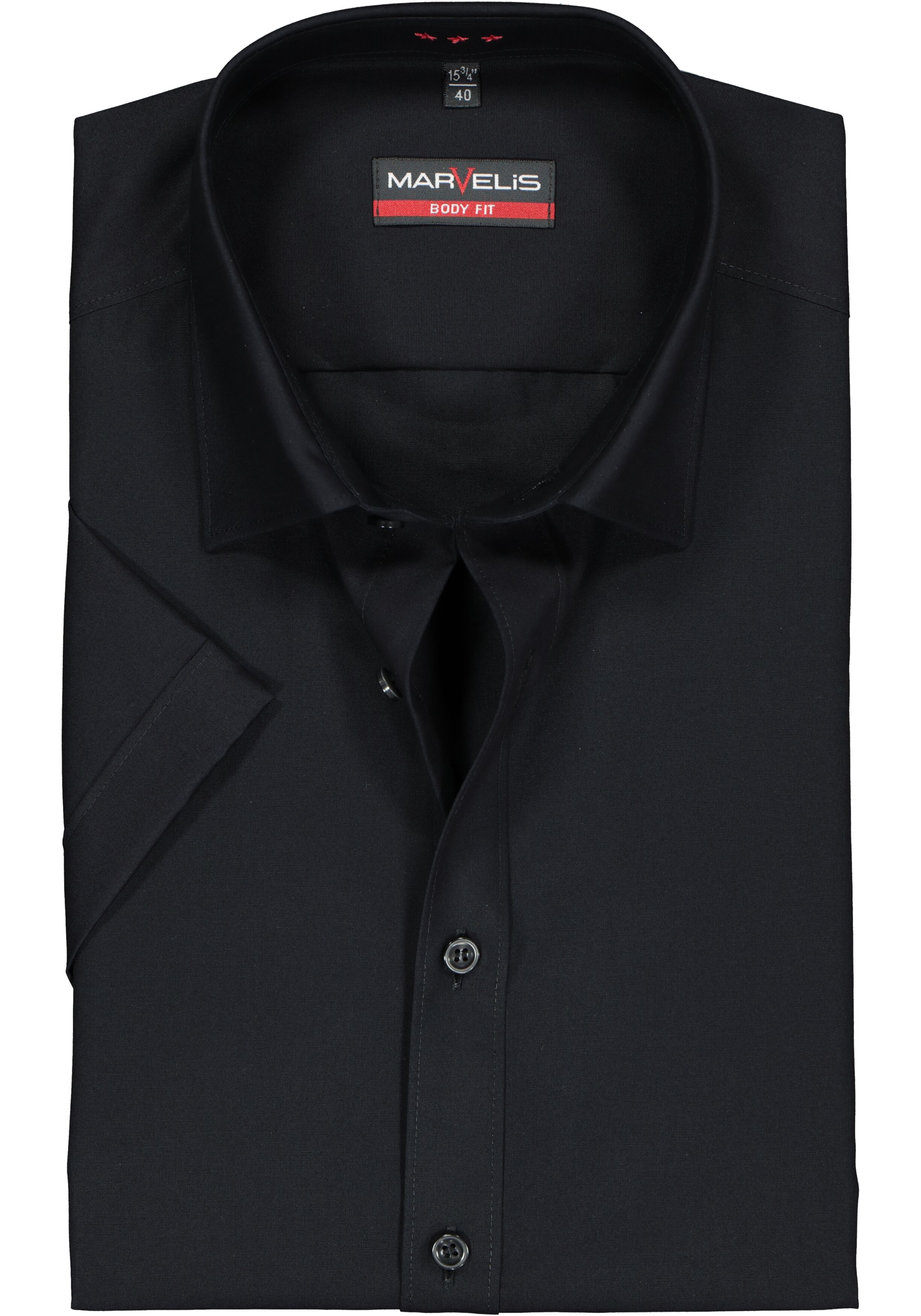 MARVELIS body fit overhemd, korte mouwen, zwart