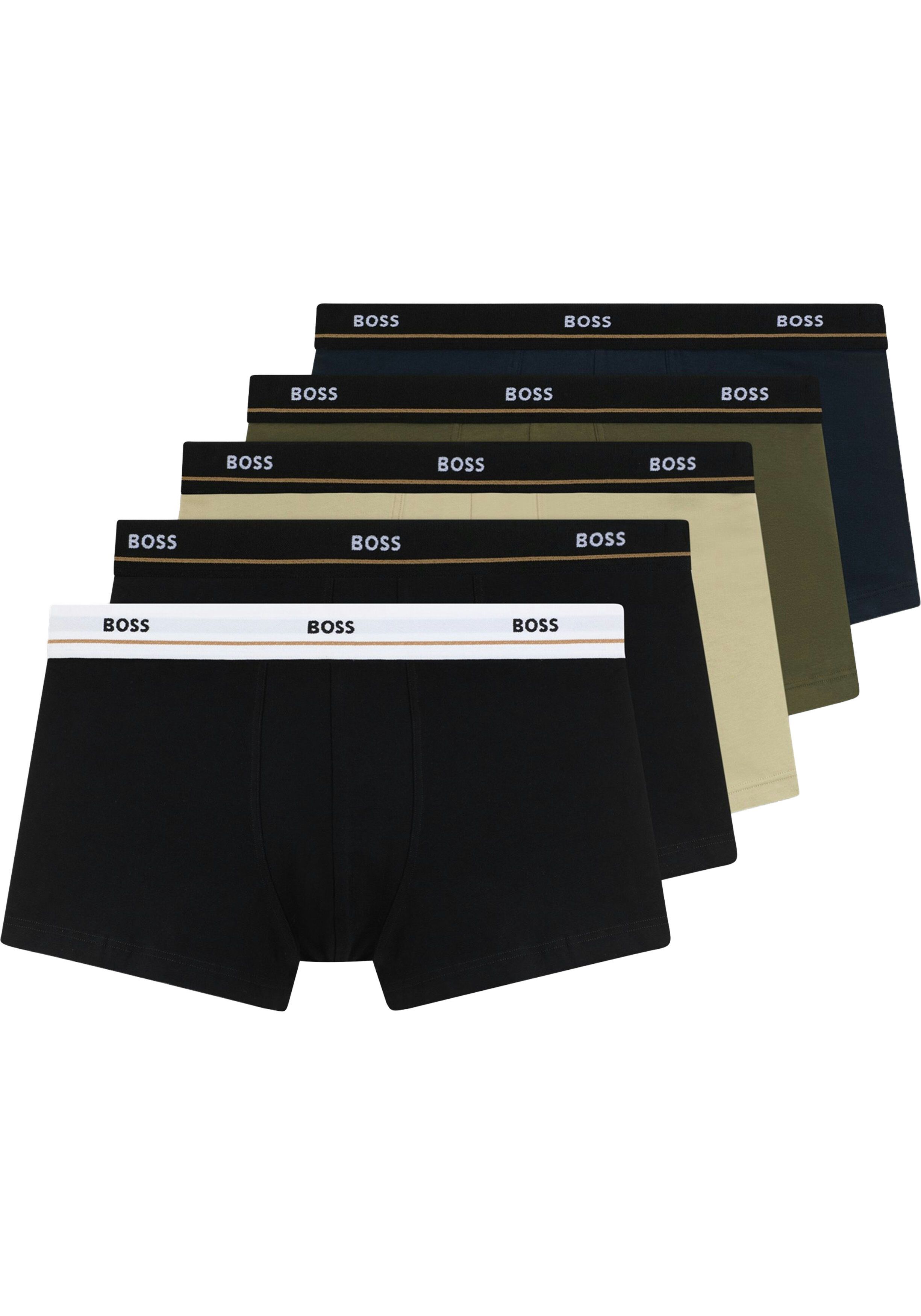 HUGO BOSS Essential trunks (5-pack), heren boxers kort, zwart, blauw en groen