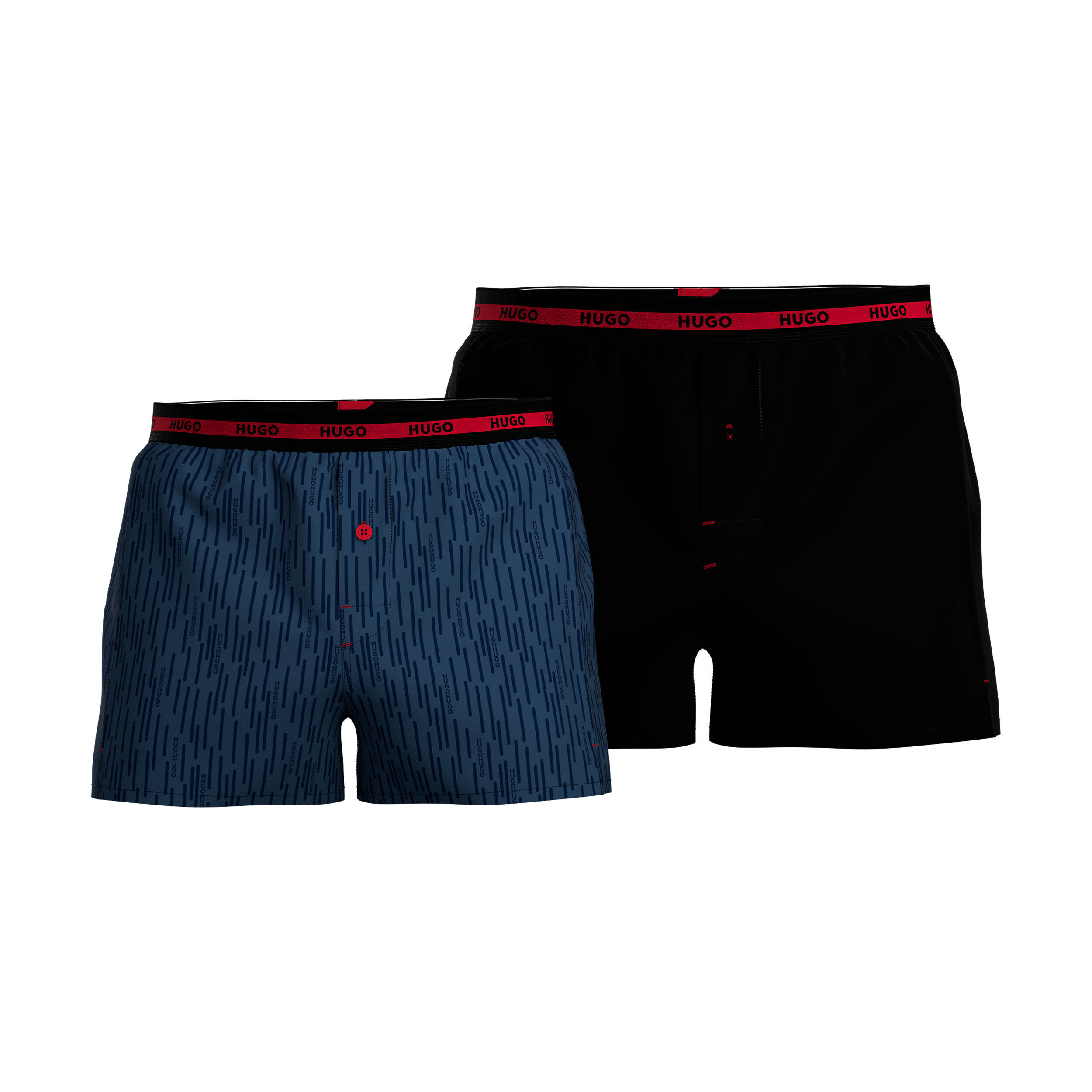 HUGO boxershorts woven (2-pack), heren boxers wijd model, donkerblauw