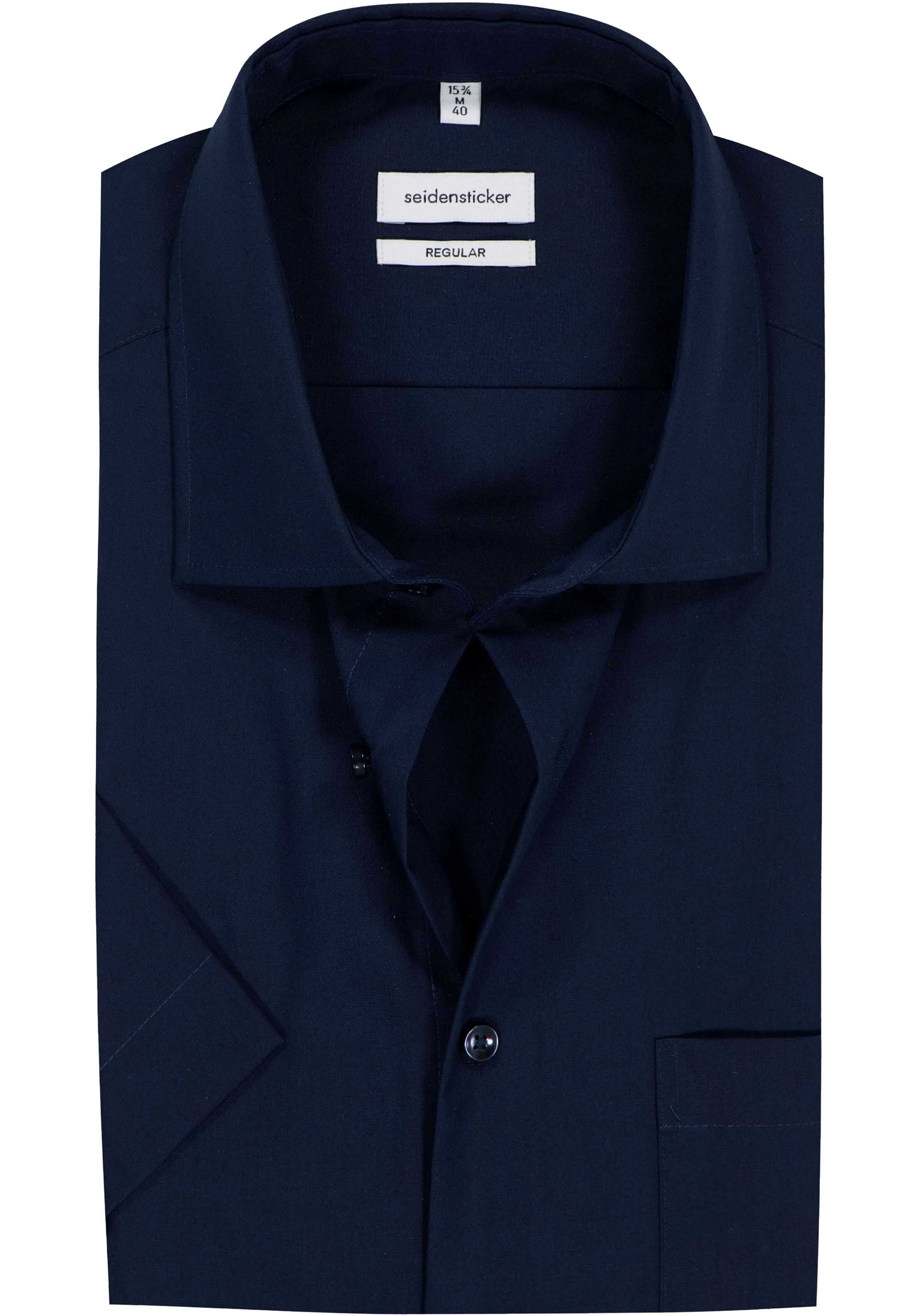 Seidensticker regular fit overhemd, korte mouw, donkerblauw