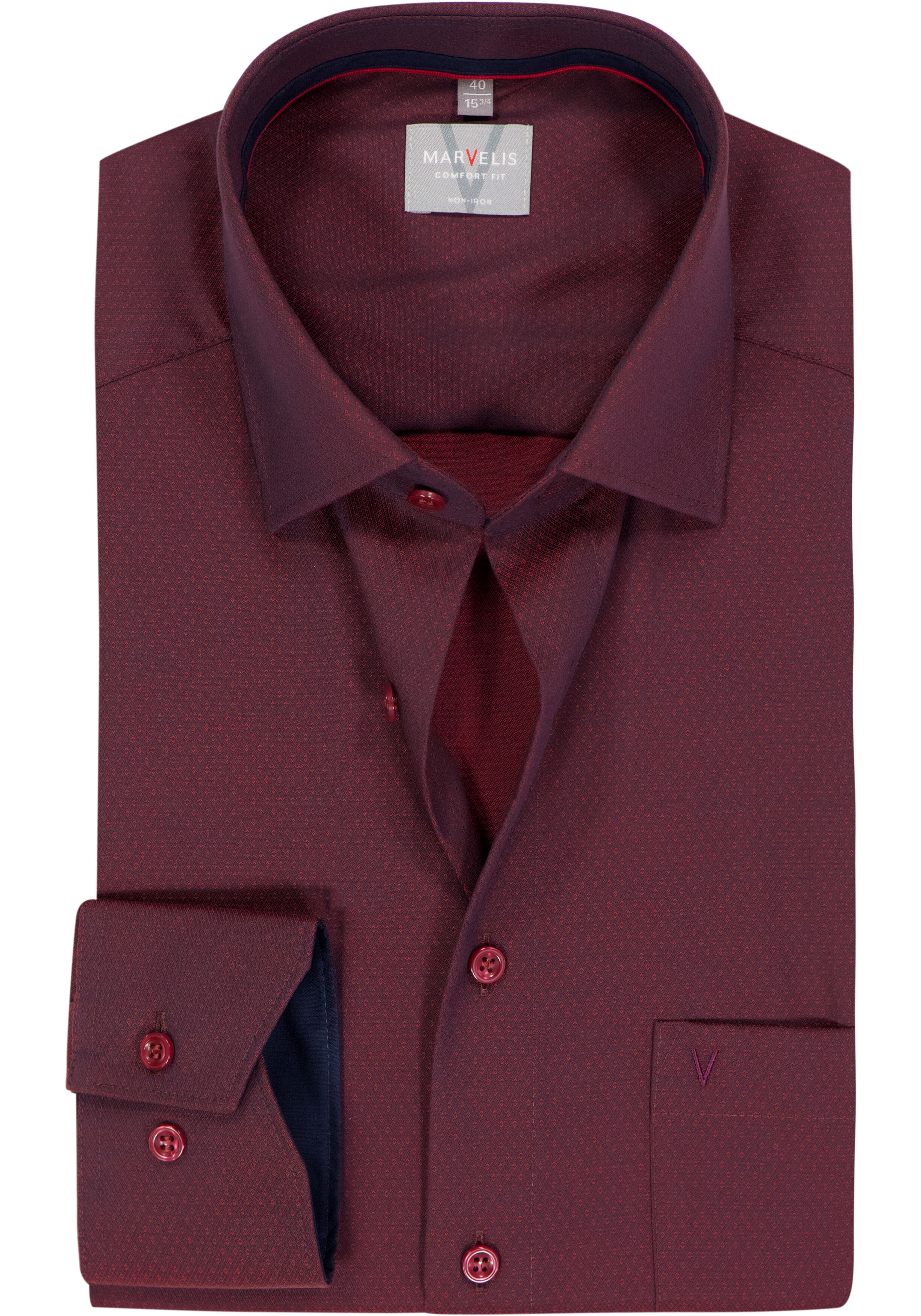 MARVELIS comfort fit overhemd, structuur, bordeaux rood