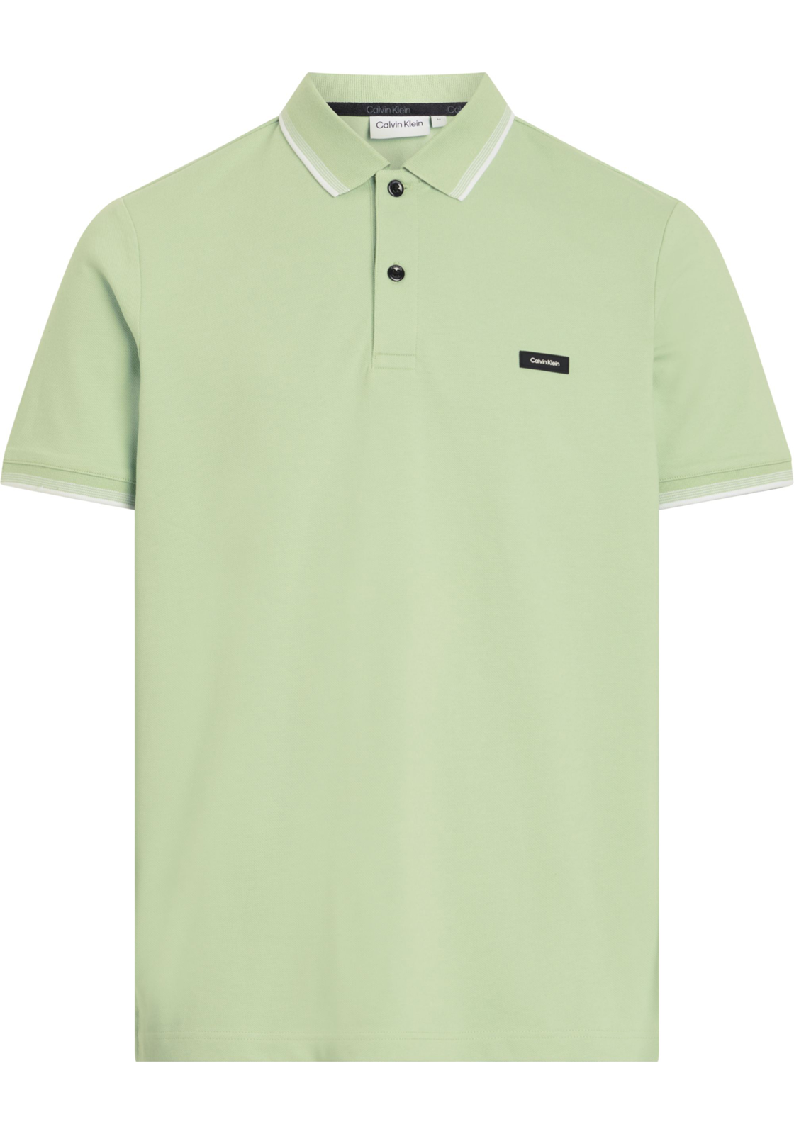 1-8720109259193-calvin_klein-polo-V24_HR Calvin Klein Stretch Pique Metal Button Slim Polo, heren poloshirt, lichtgroen