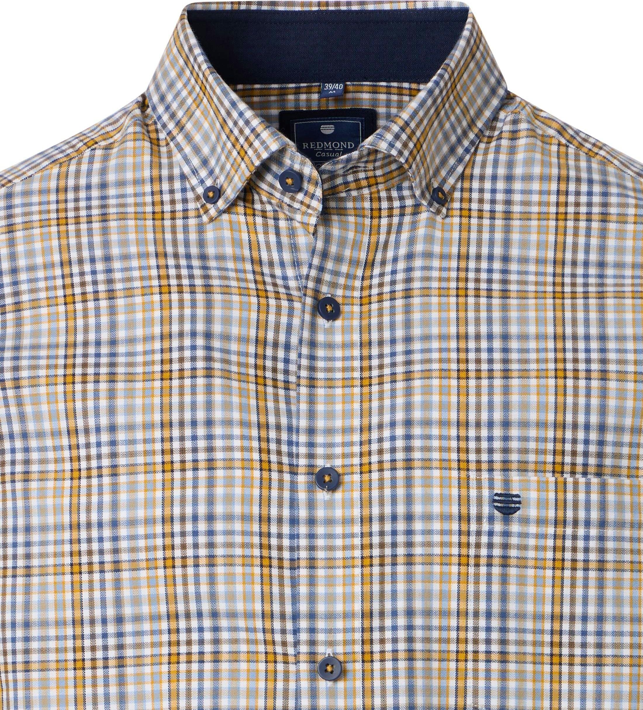 Redmond modern fit overhemd, twill, wit, geel, lichtblauw, donkerblauw geruit