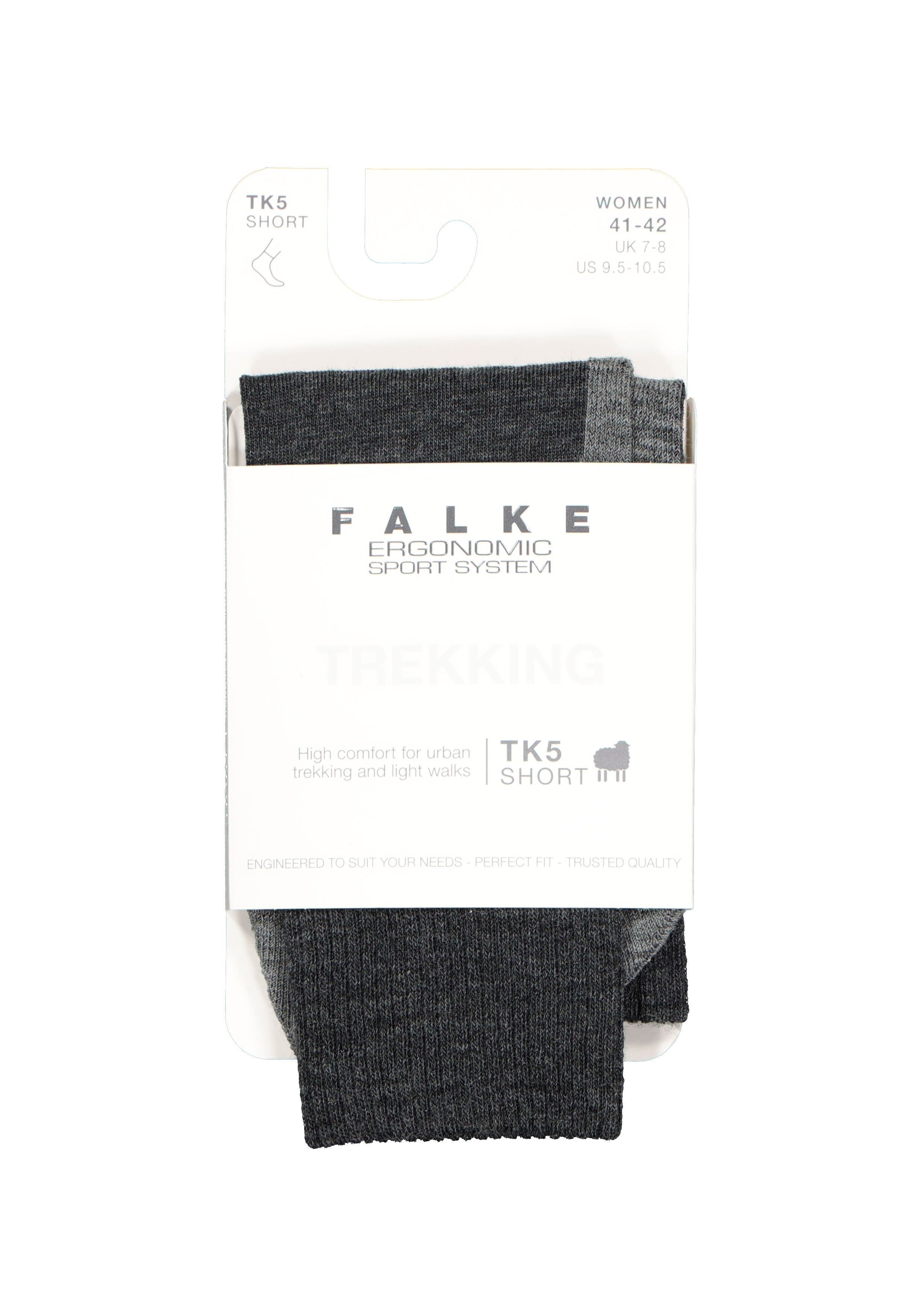 FALKE TK5 Short dames wandelsokken, antraciet grijs (asphalt melange)