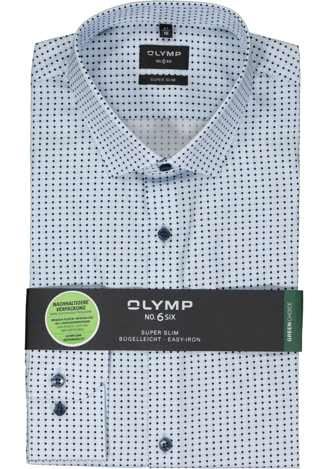 2-4066425586310_olymp-overhemd_HR OLYMP No. 6 Six super slim fit overhemd, popeline, lichtblauw met wit en donkerblauw dessin