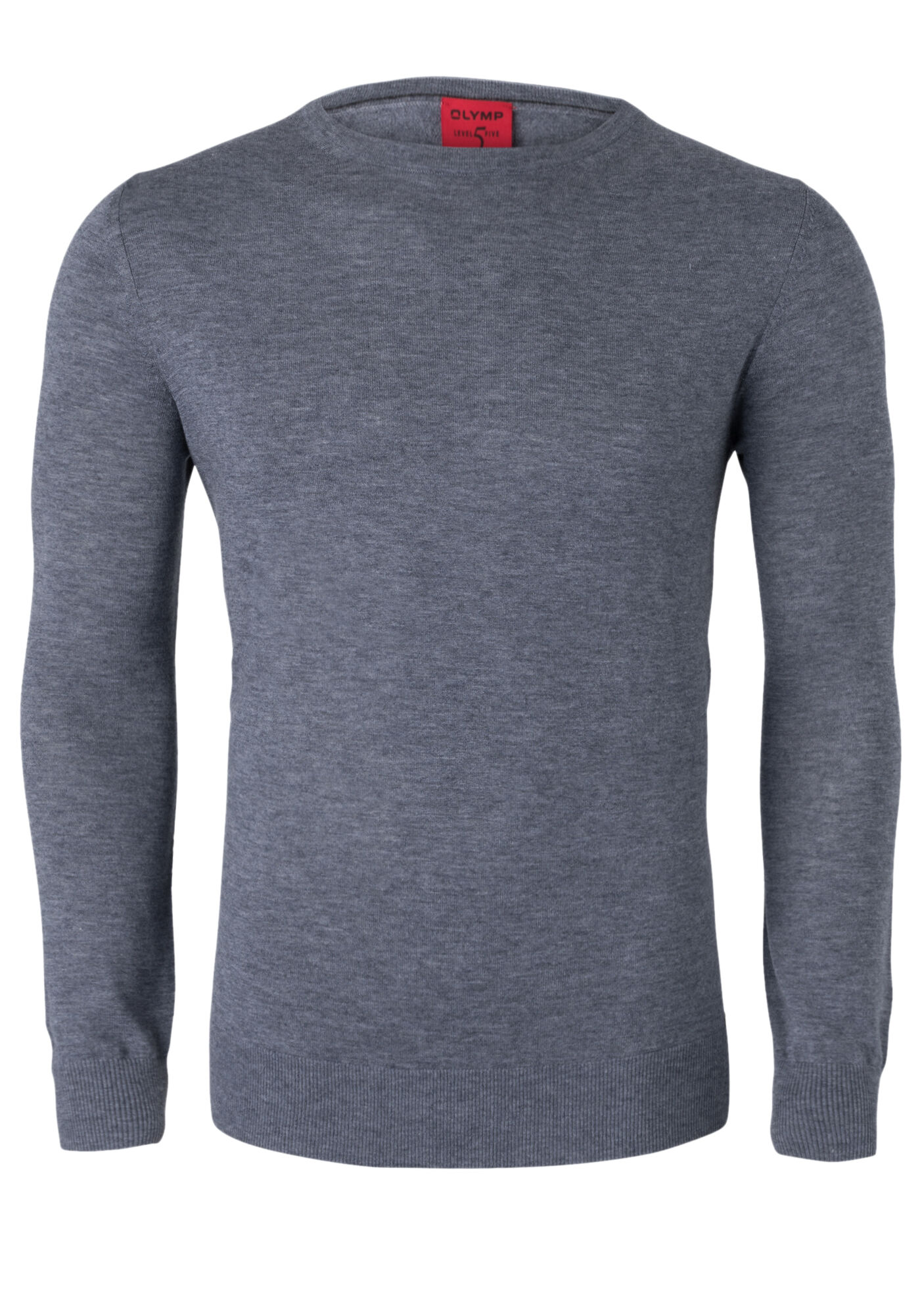 OLYMP Level 5 body fit trui wol met zijde, O-hals, zilver grijs