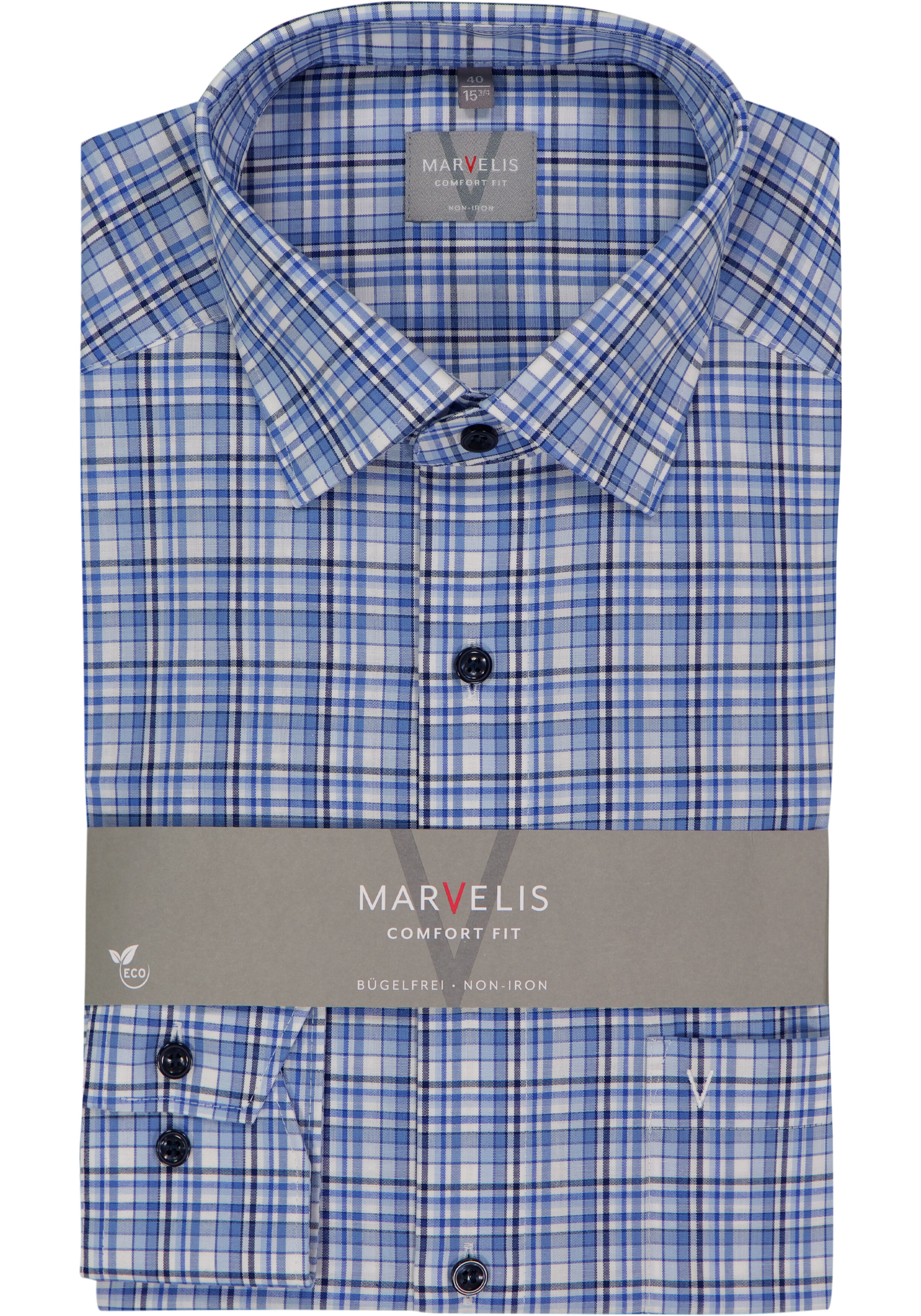 MARVELIS comfort fit overhemd, popeline, lichtblauw geruit
