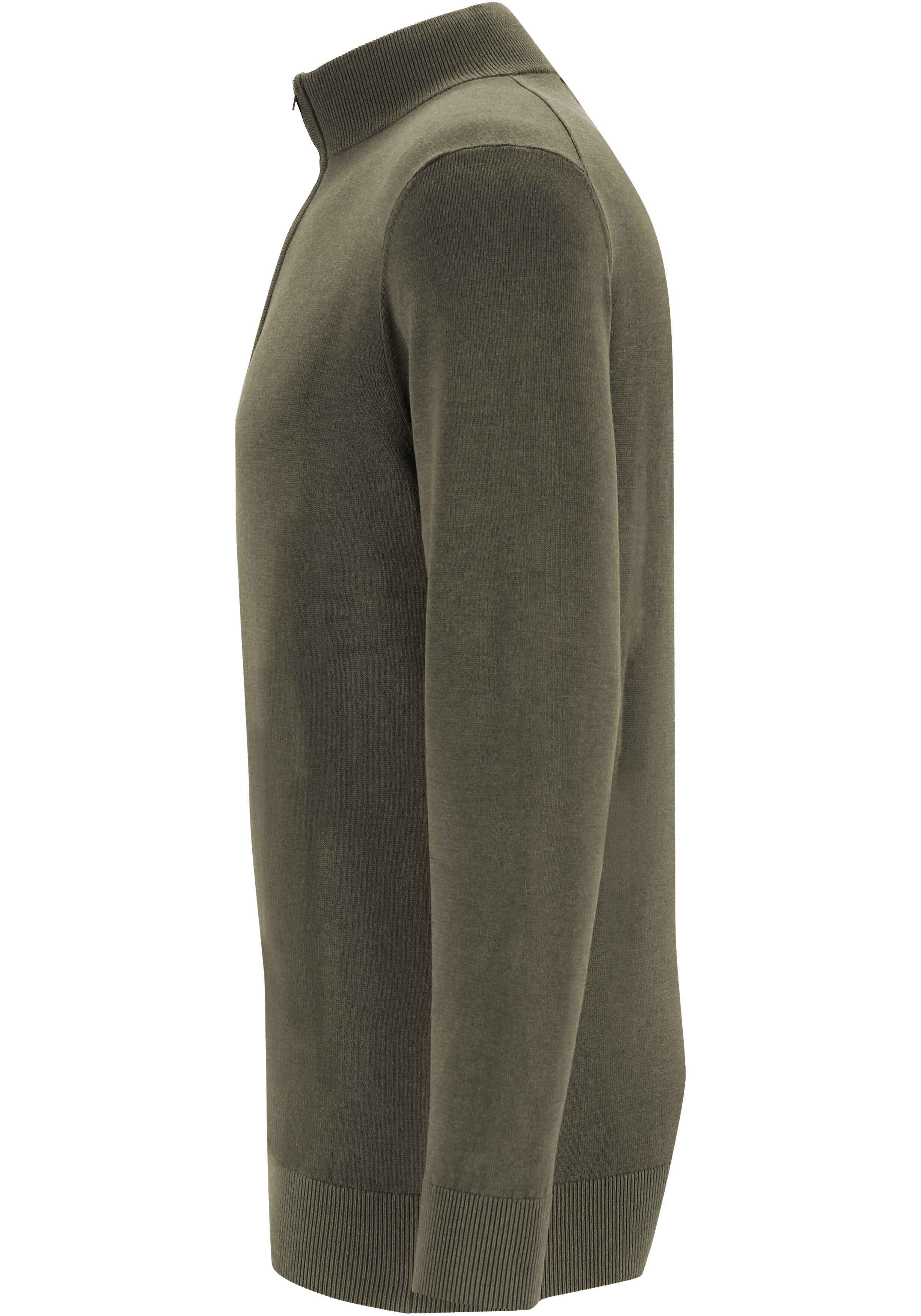 Michaelis heren trui katoenmengsel, slim fit trui met korte rits, donkergroen