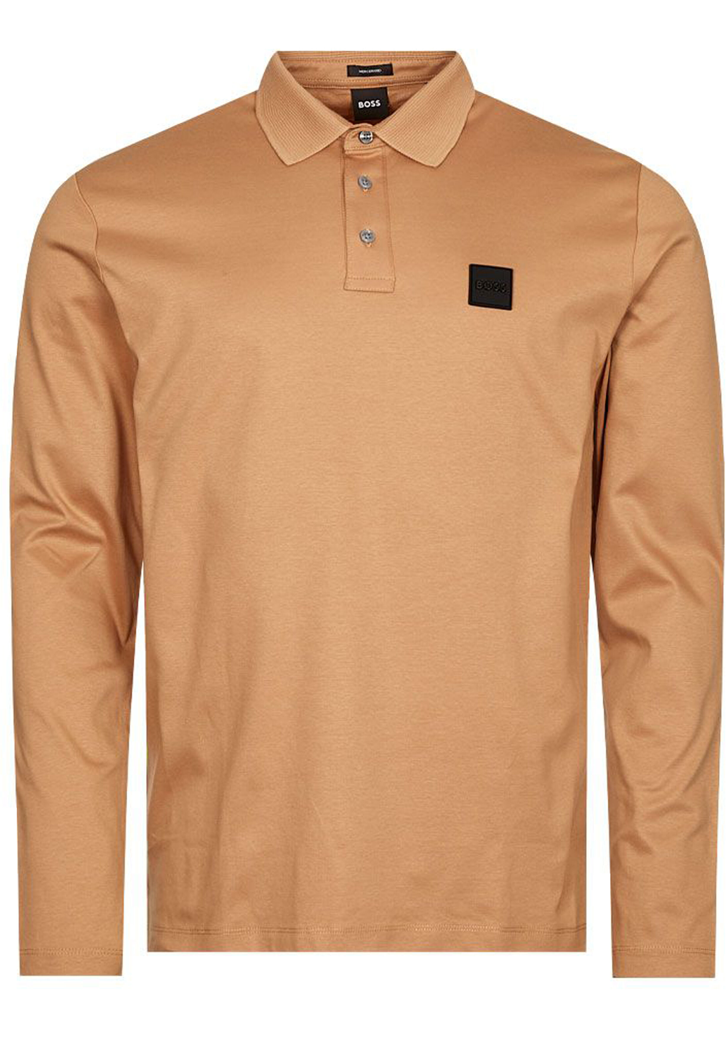 BOSS Pado regular fit polo lange mouw, jersey, midden beige