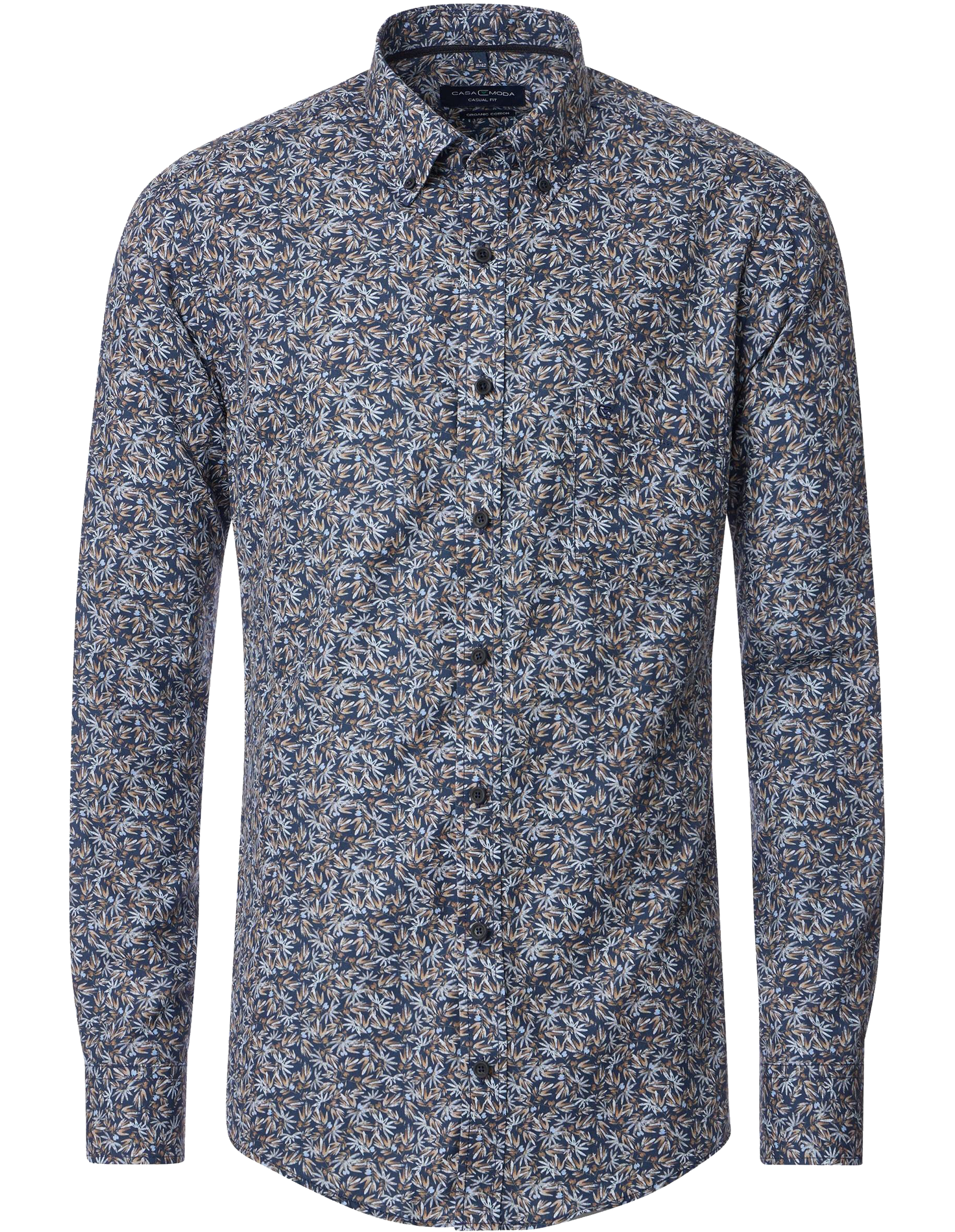 CASA MODA Sport casual fit overhemd, popeline, blauw met beige dessin