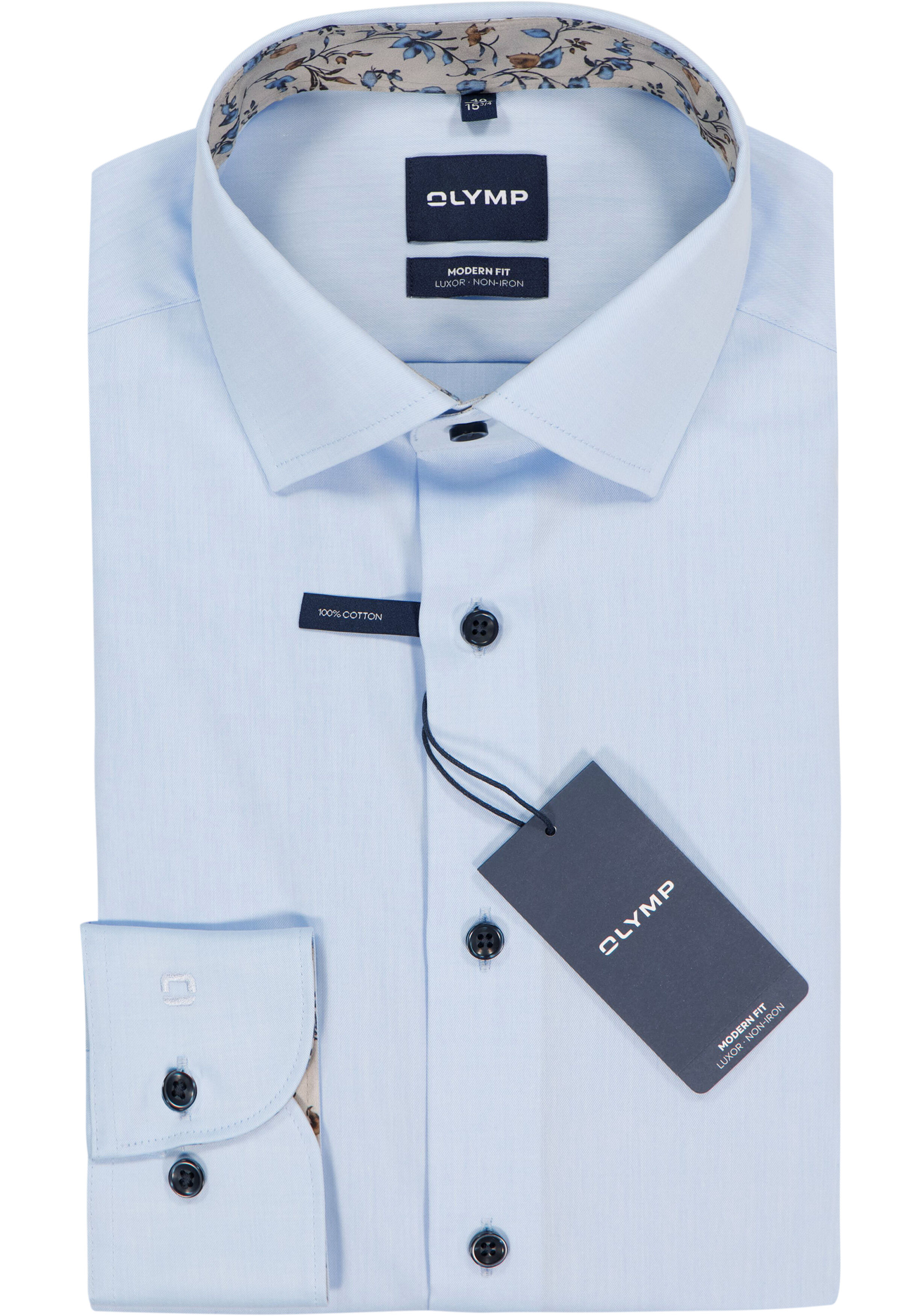 OLYMP Luxor modern fit overhemd, twill, lichtblauw