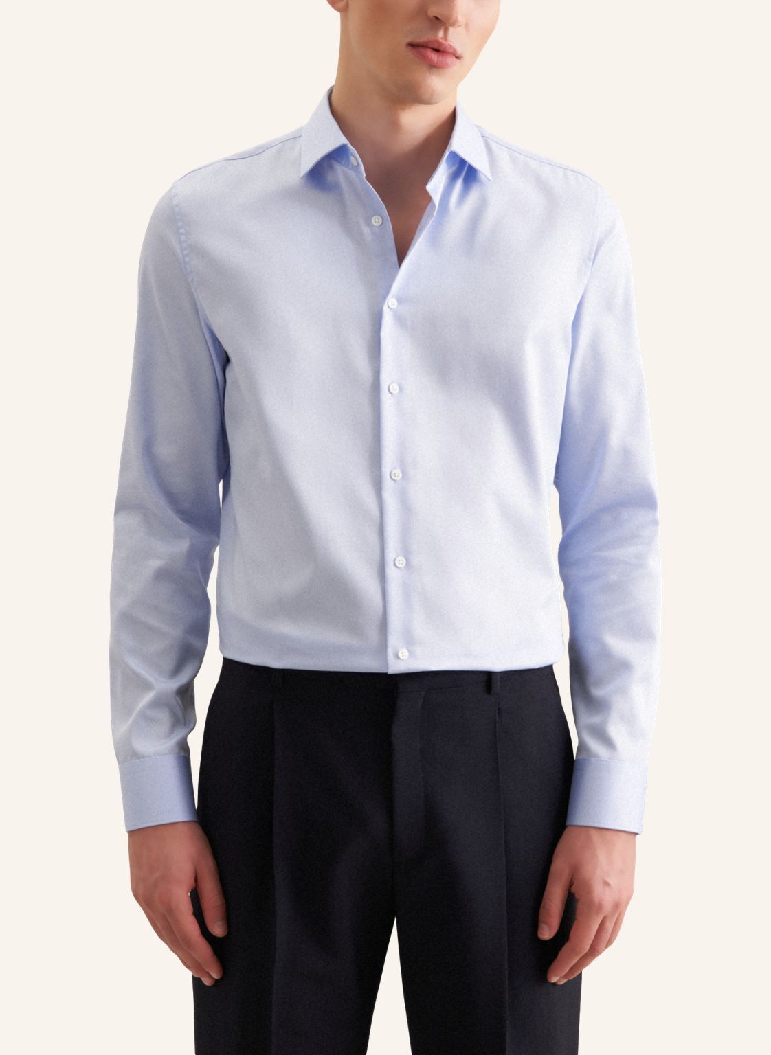 Seidensticker slim fit overhemd, mouwlengte 7, popeline, blauw