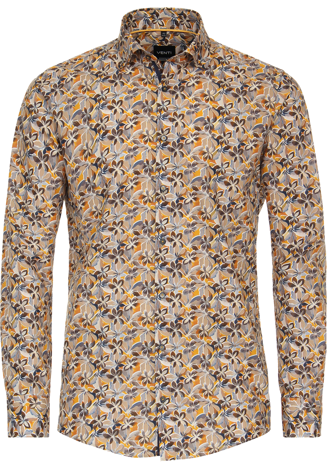 1-4064813813147-venti-overhemd_HR VENTI modern fit overhemd, popeline, beige dessin