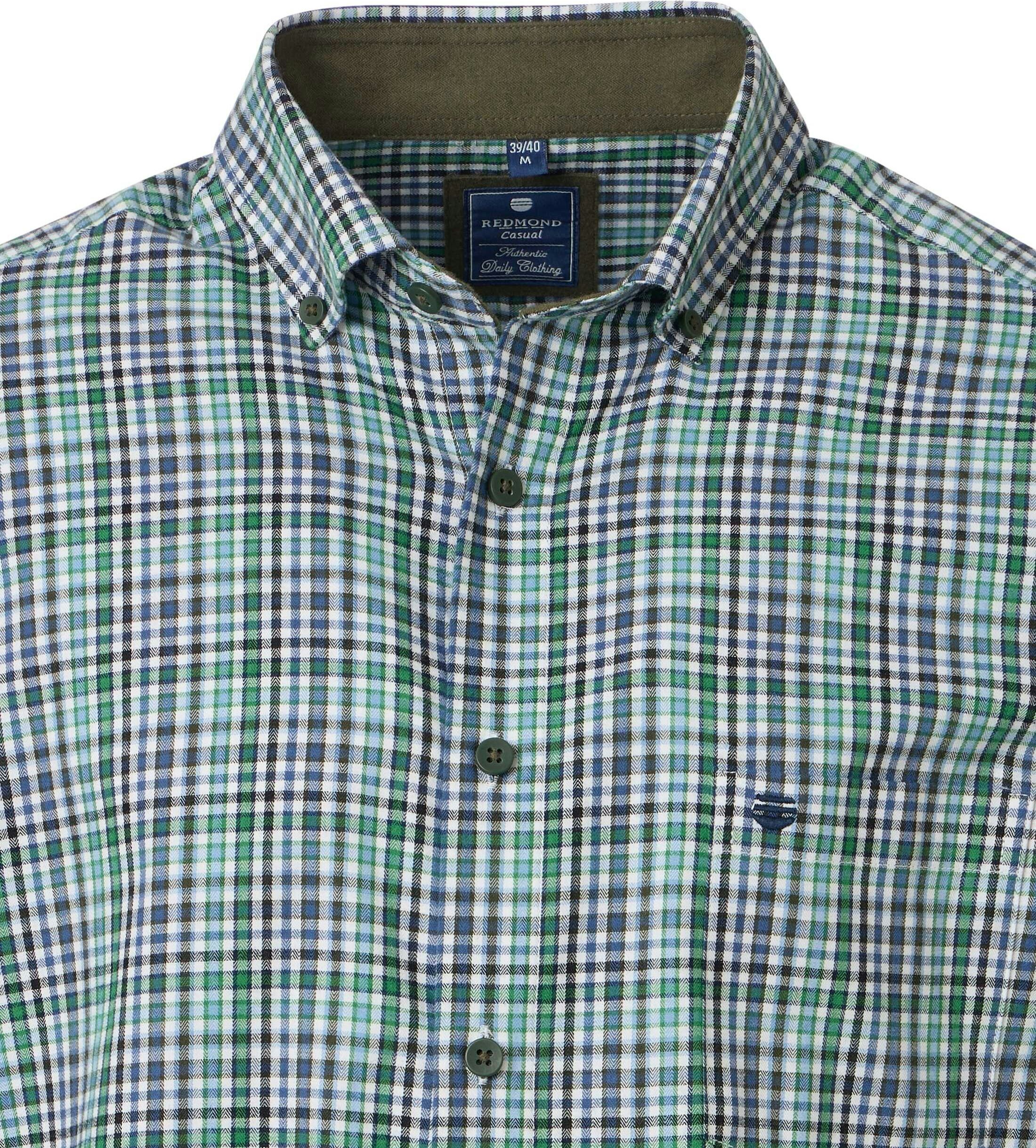 Redmond modern fit overhemd, twill, groen, blauw, wit geruit