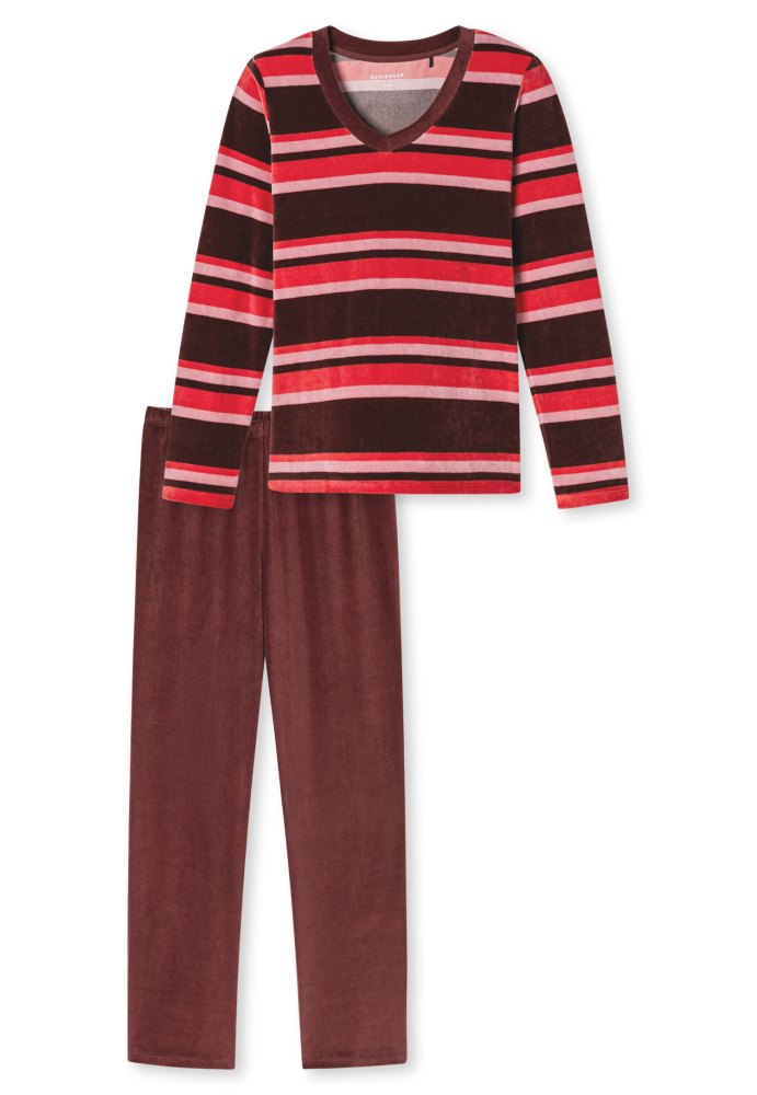 SCHIESSER dames Comfort Nightwear Pyjama lang, dames pyjama set, wijnrood gestreept