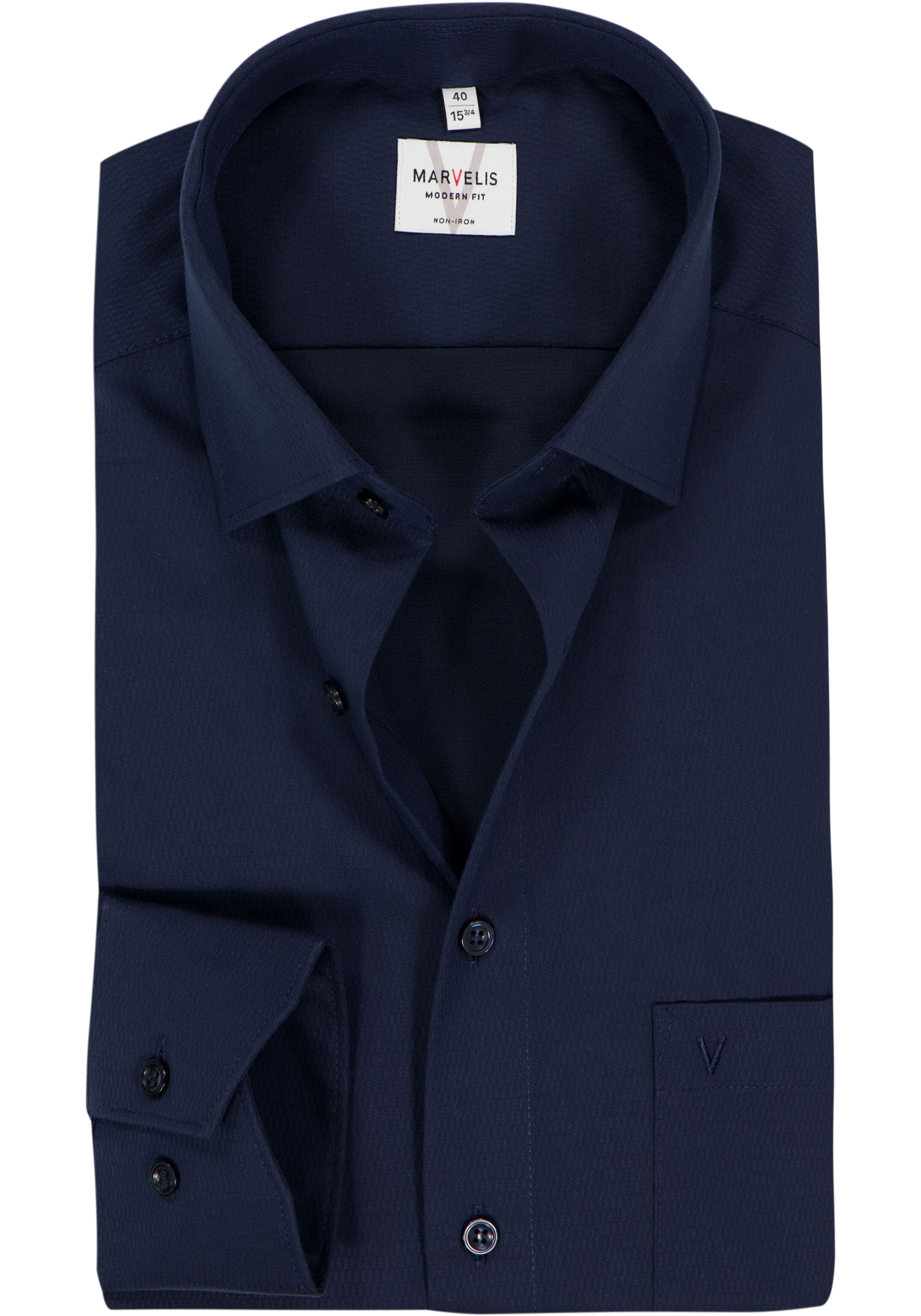 MARVELIS modern fit overhemd, structuur, donkerblauw