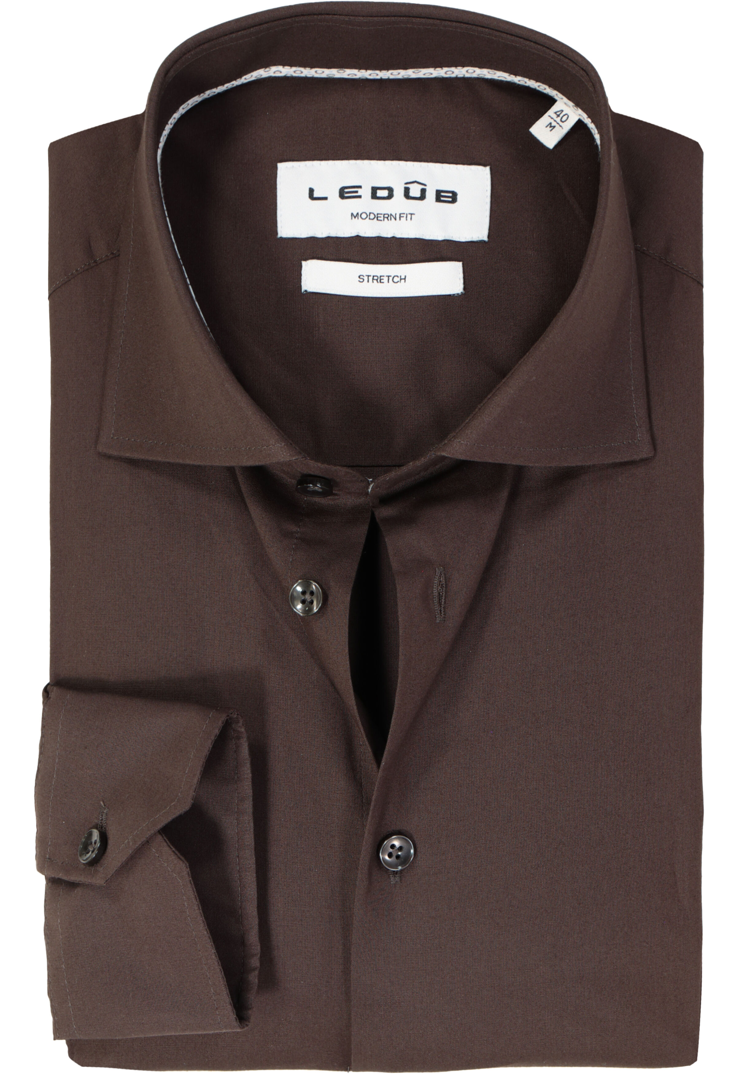 Ledub modern fit overhemd, popeline, donkerbruin
