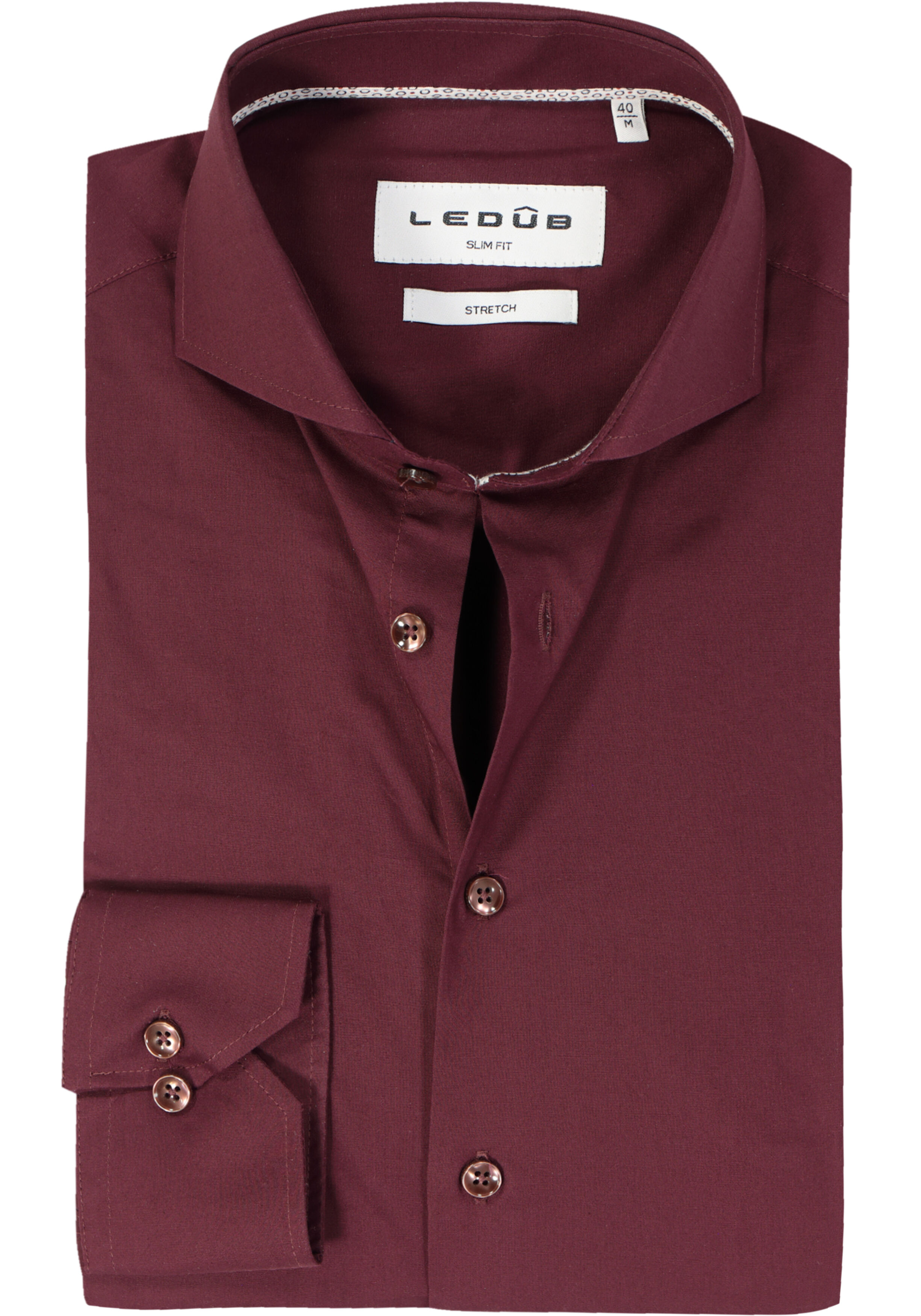 Ledub slim fit overhemd, popeline, donkerrood
