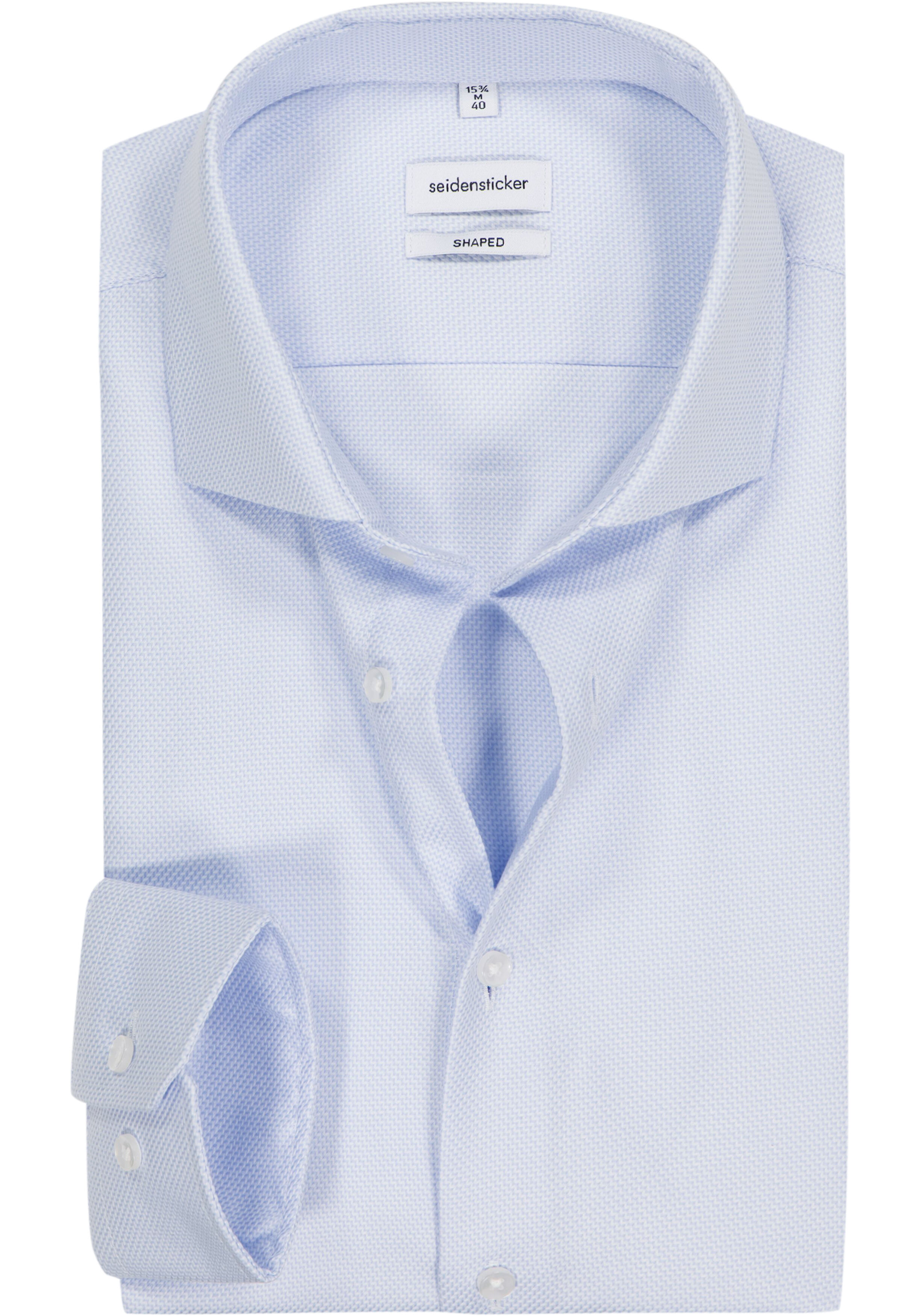 Seidensticker shaped fit overhemd, mouwlengte 7, structuur, blauw