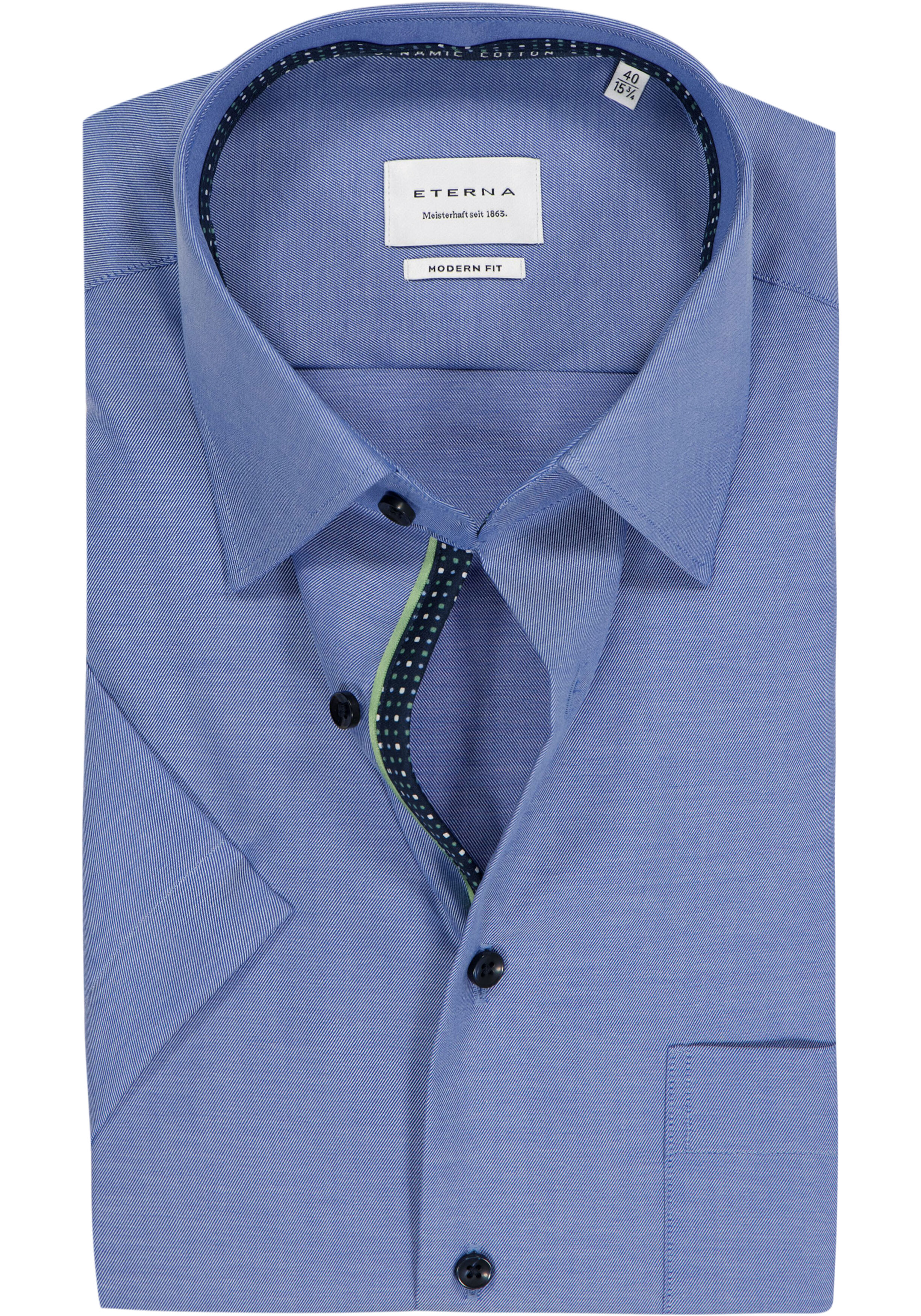 ETERNA modern fit overhemd korte mouw, twill, middenblauw