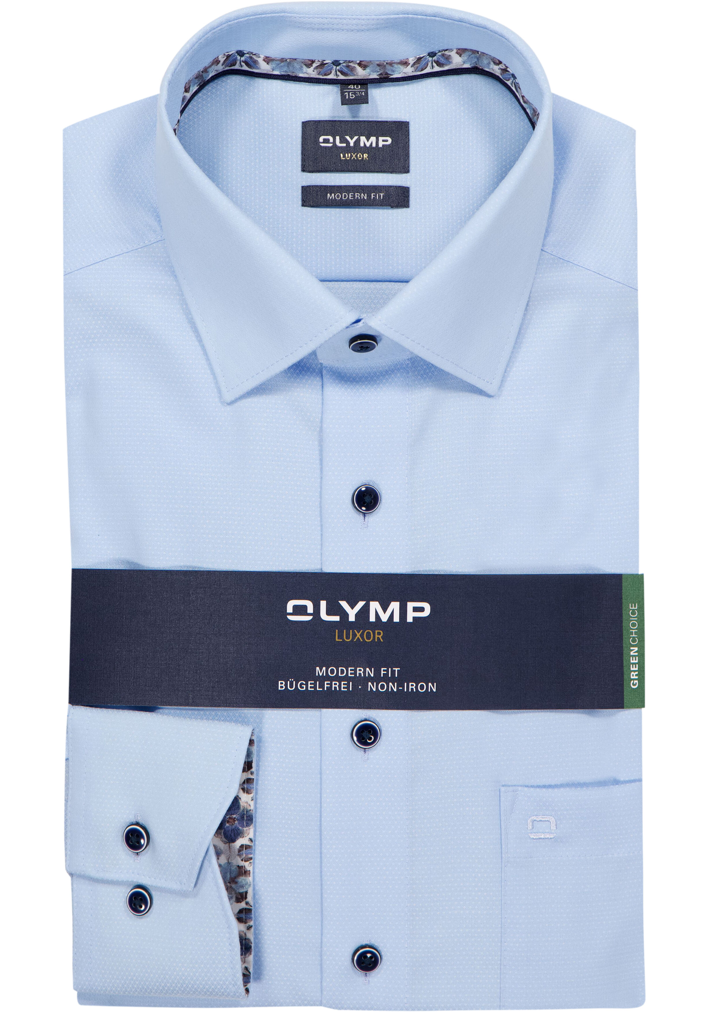 OLYMP Luxor modern fit overhemd, structuur, lichtblauw
