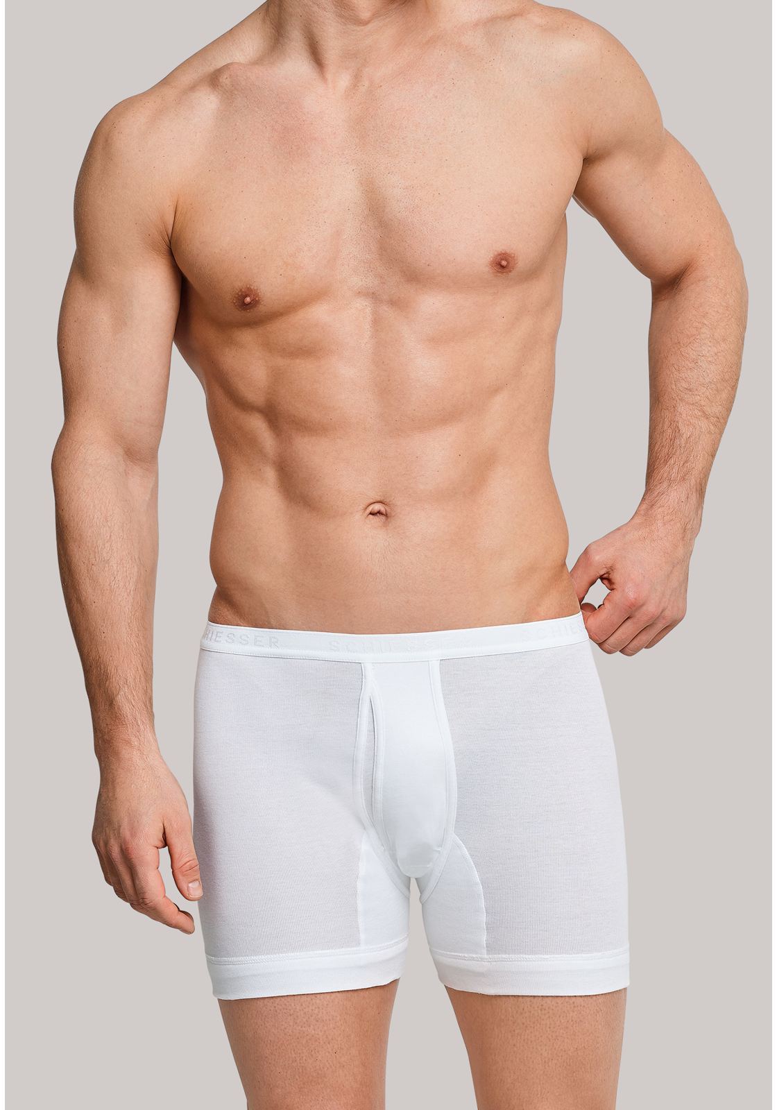 boxershort-005131-100 SCHIESSER Original Feinripp short (1-pack), met gulp en lange pijpen, wit