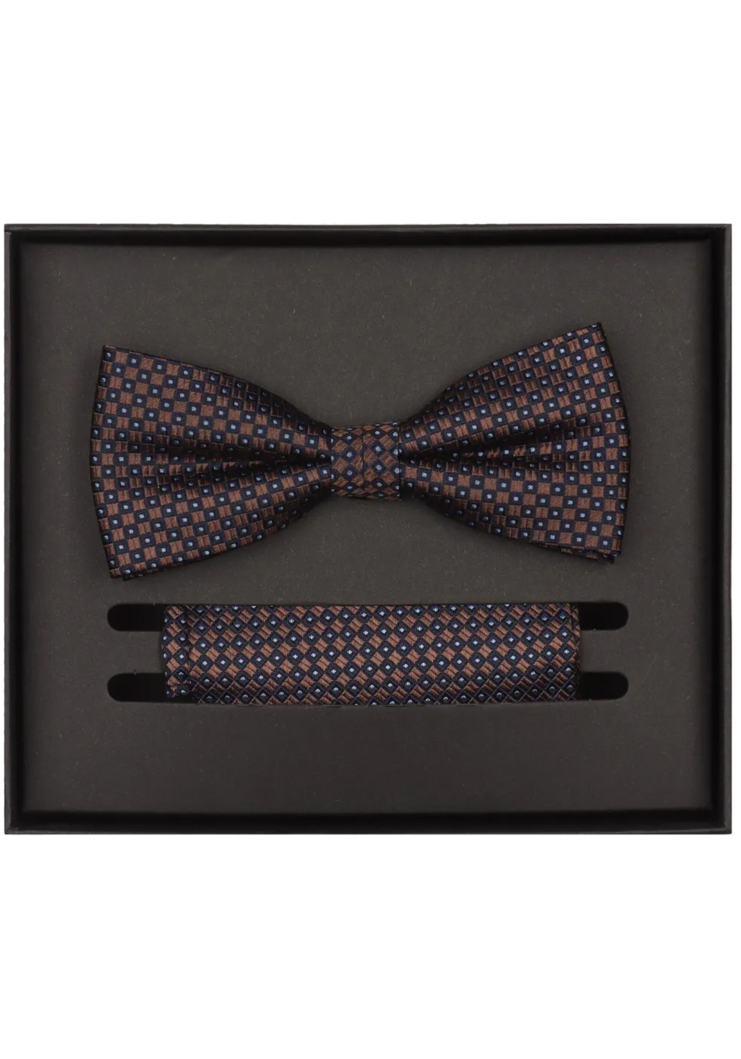 VENTI set met vlinderdas en pochet, bruin, donkerblauw, blauw dessin