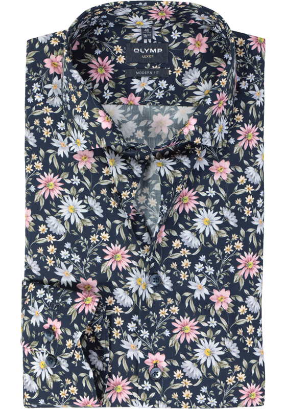 OLYMP modern fit overhemd, popeline, marine blauw dessin OLYMP modern fit overhemd, popeline, marine blauw dessin