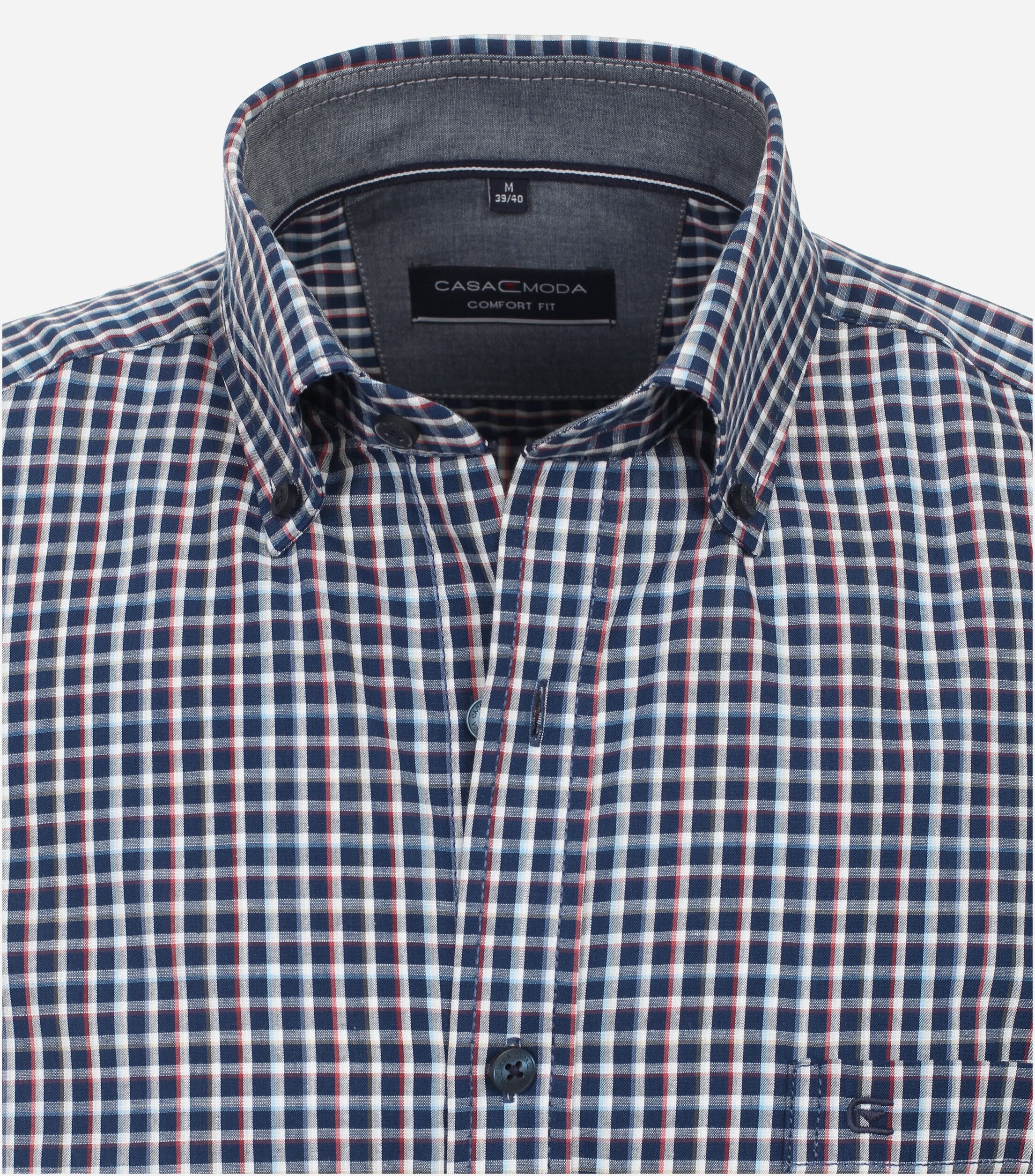 CASA MODA Sport comfort fit overhemd, korte mouw, chambray, rood geruit