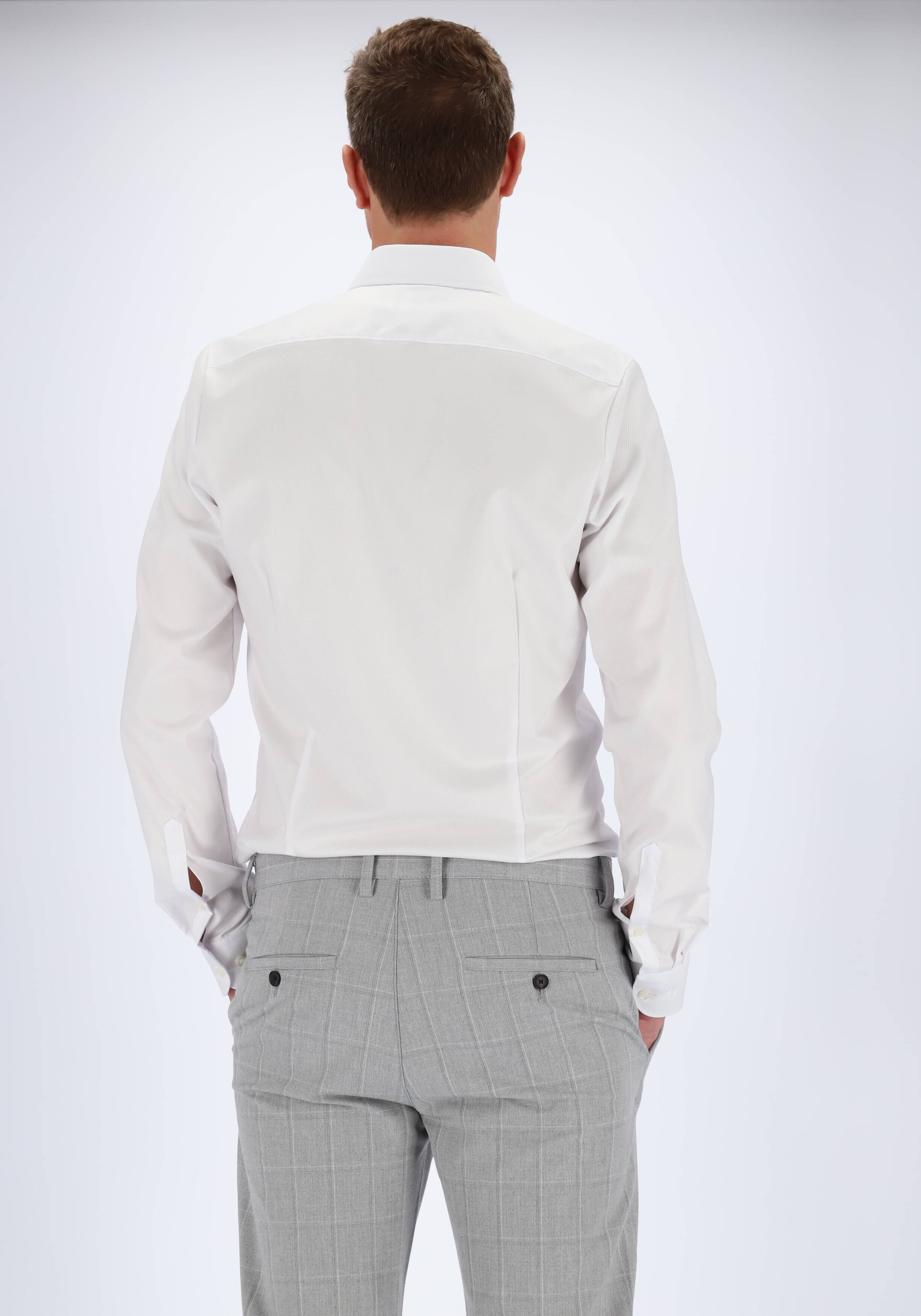 OLYMP Level 5 body fit overhemd, mouwlengte 7, wit diamant twill