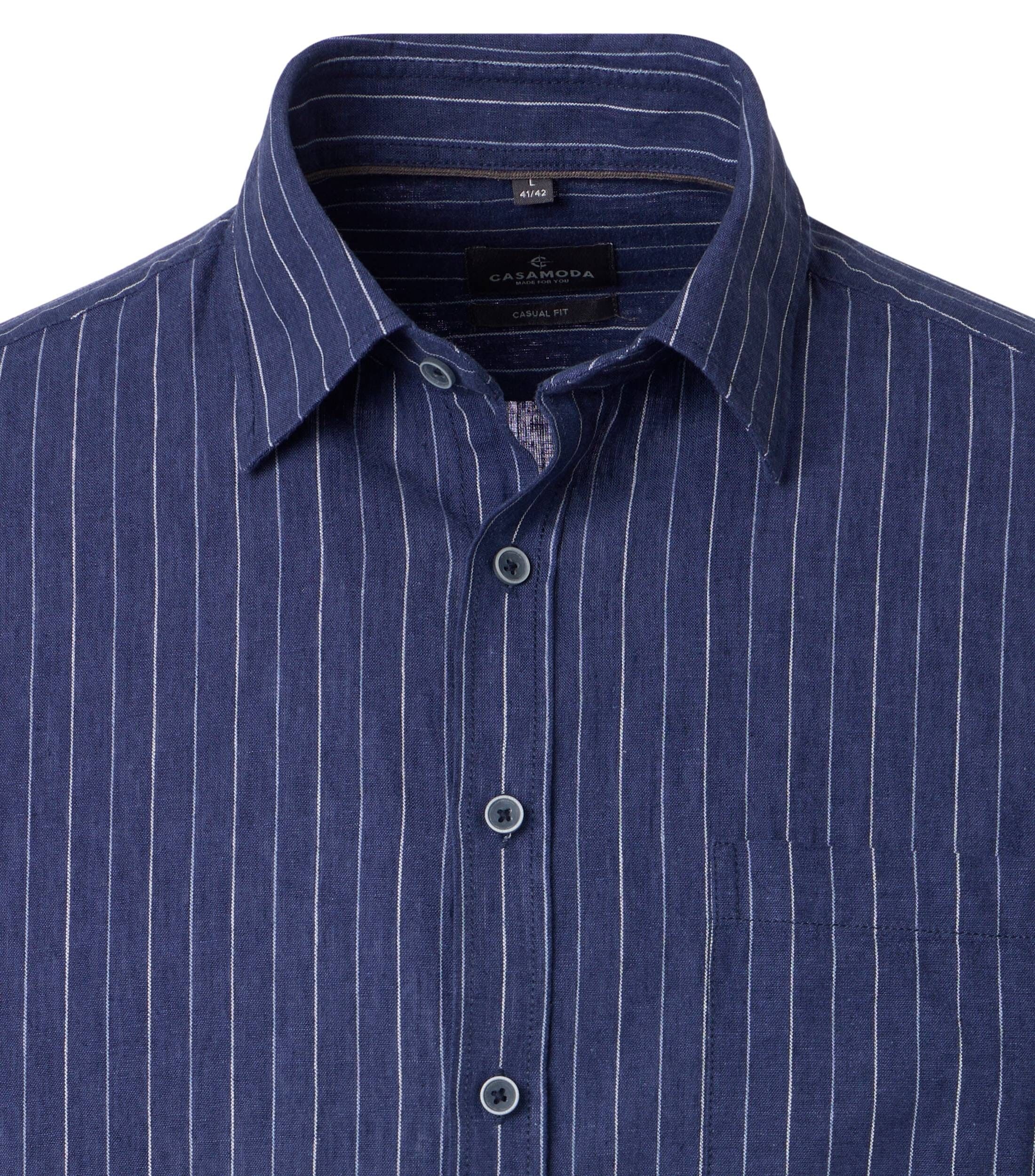 CASA MODA Sport casual fit overhemd, structuur, donkerblauw, wit gestreept
