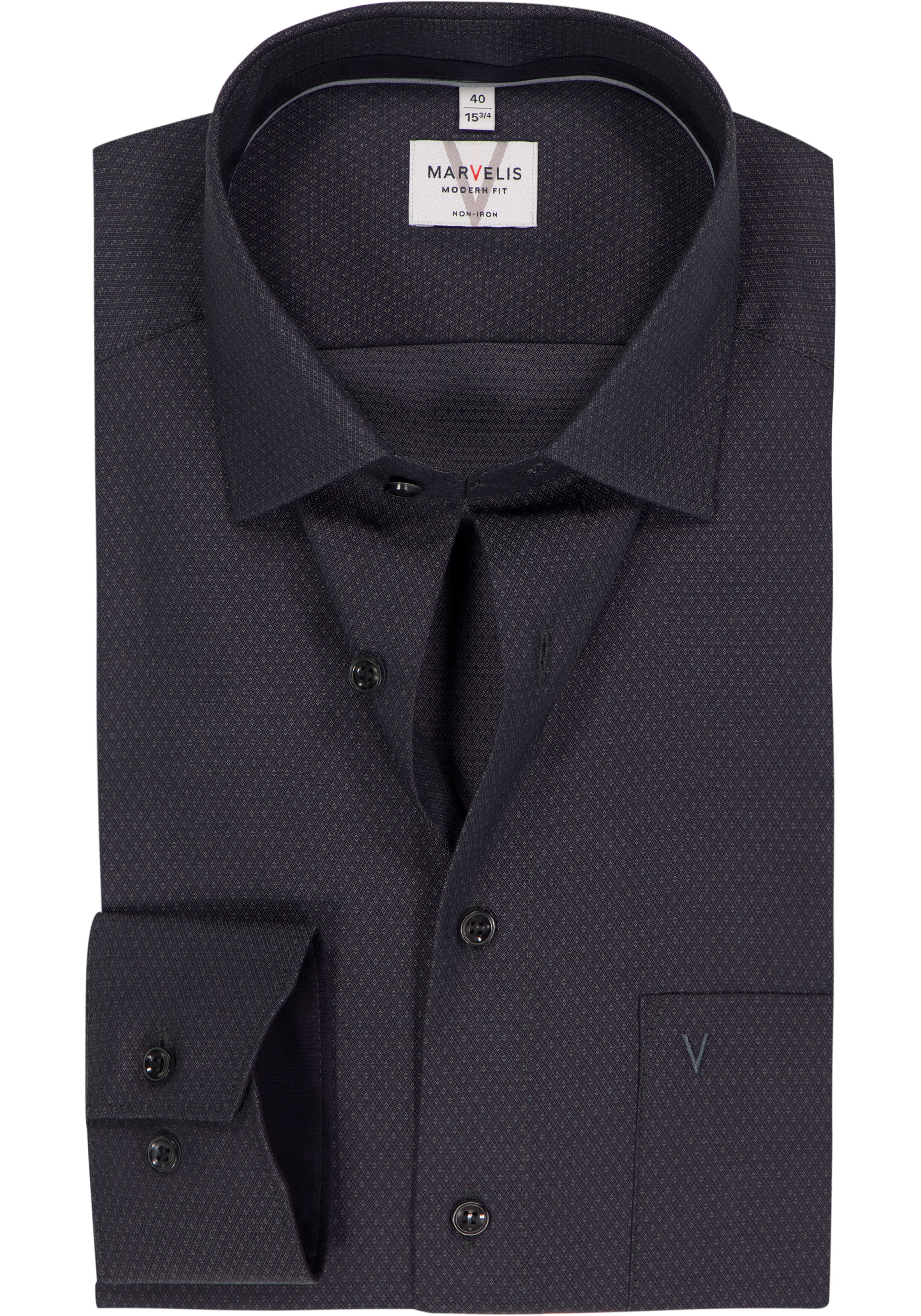 MARVELIS modern fit overhemd, mouwlengte 7, structuur, zwart